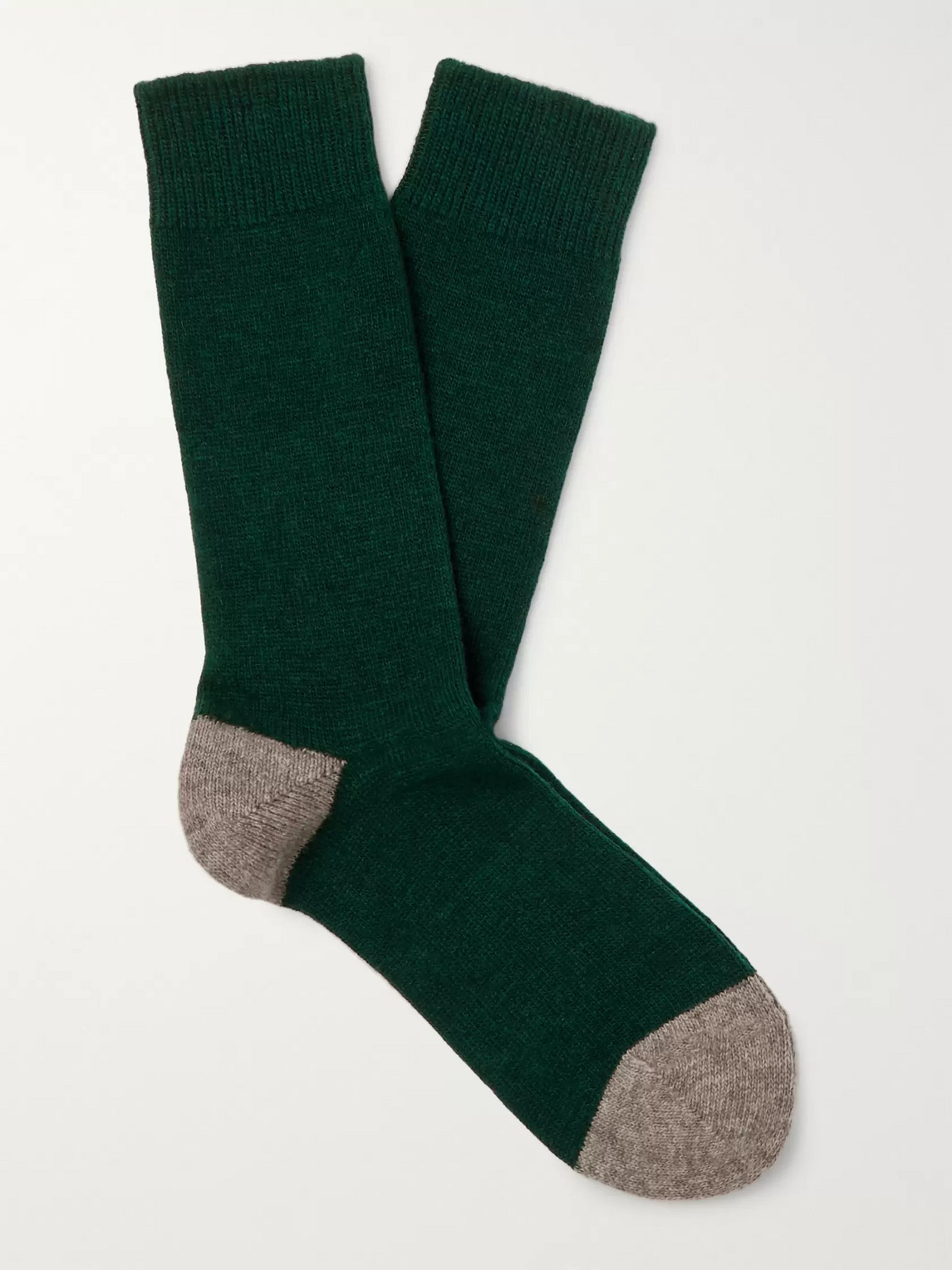 Anonymous Ism Two-tone Wool-blend Socks In Green