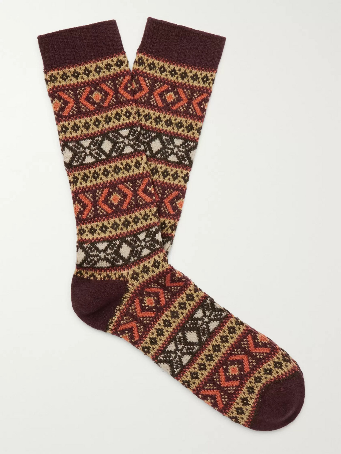 Anonymous Ism Intarsia Knitted Socks In Brown