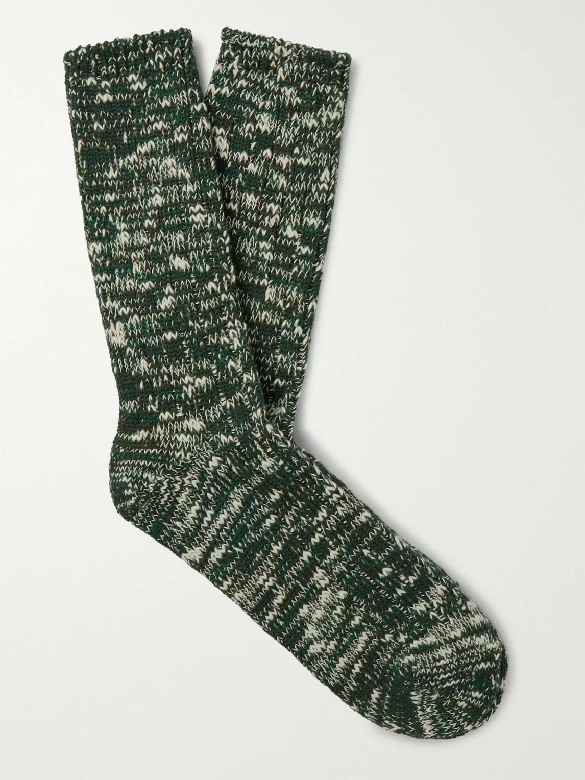 Anonymous Ism Mélange Cotton-blend Socks In Green