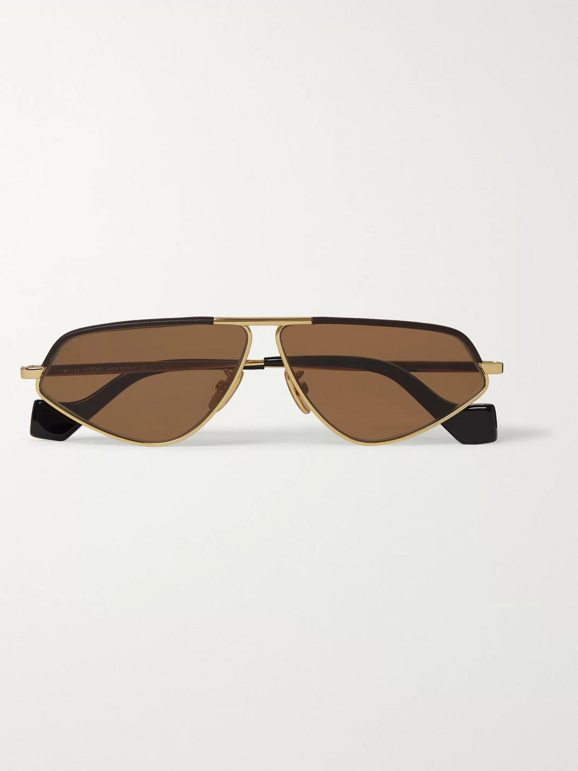 Loewe Aviator-style Leather-trimmed Gold-tone Sunglasses