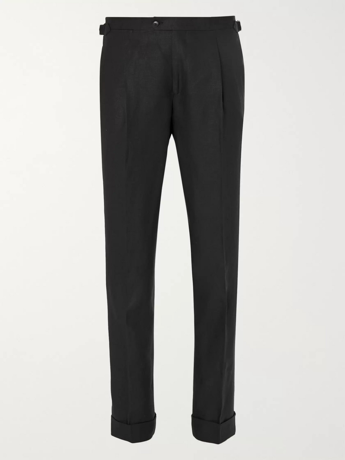 Saman Amel Black Tapered Pleated Linen Suit Trousers