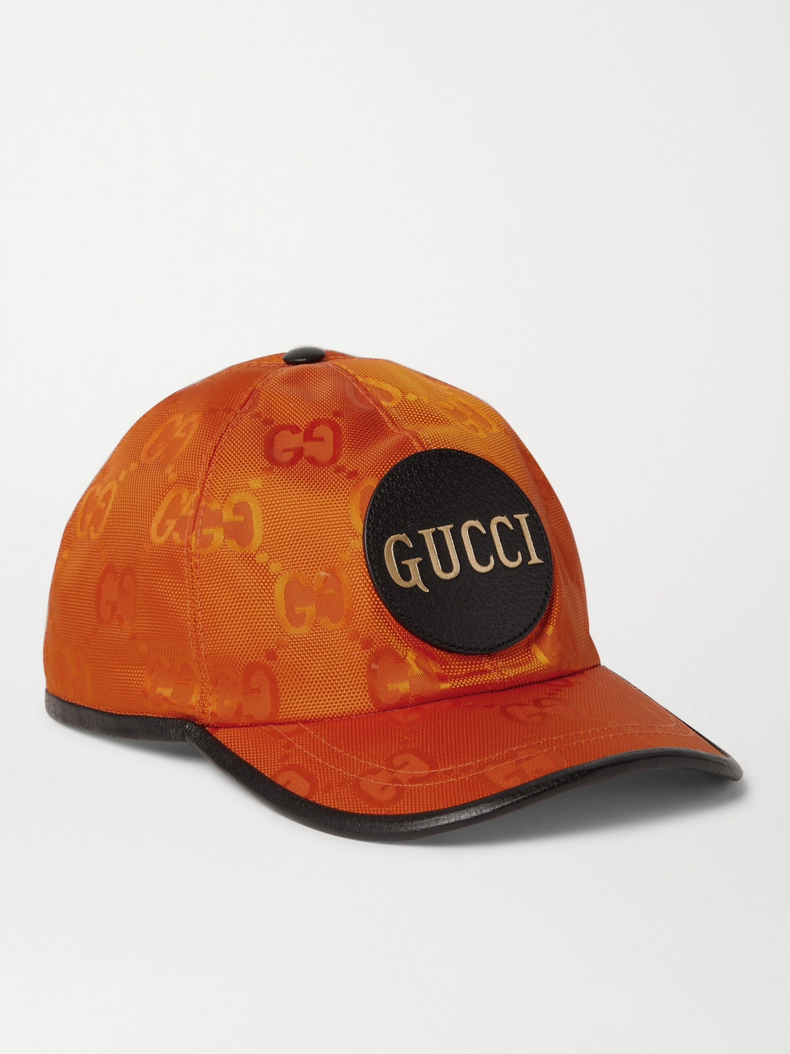 Gucci Leather-trimmed Logo-appliquéd Monogrammed Econyl Baseball Cap In Orange