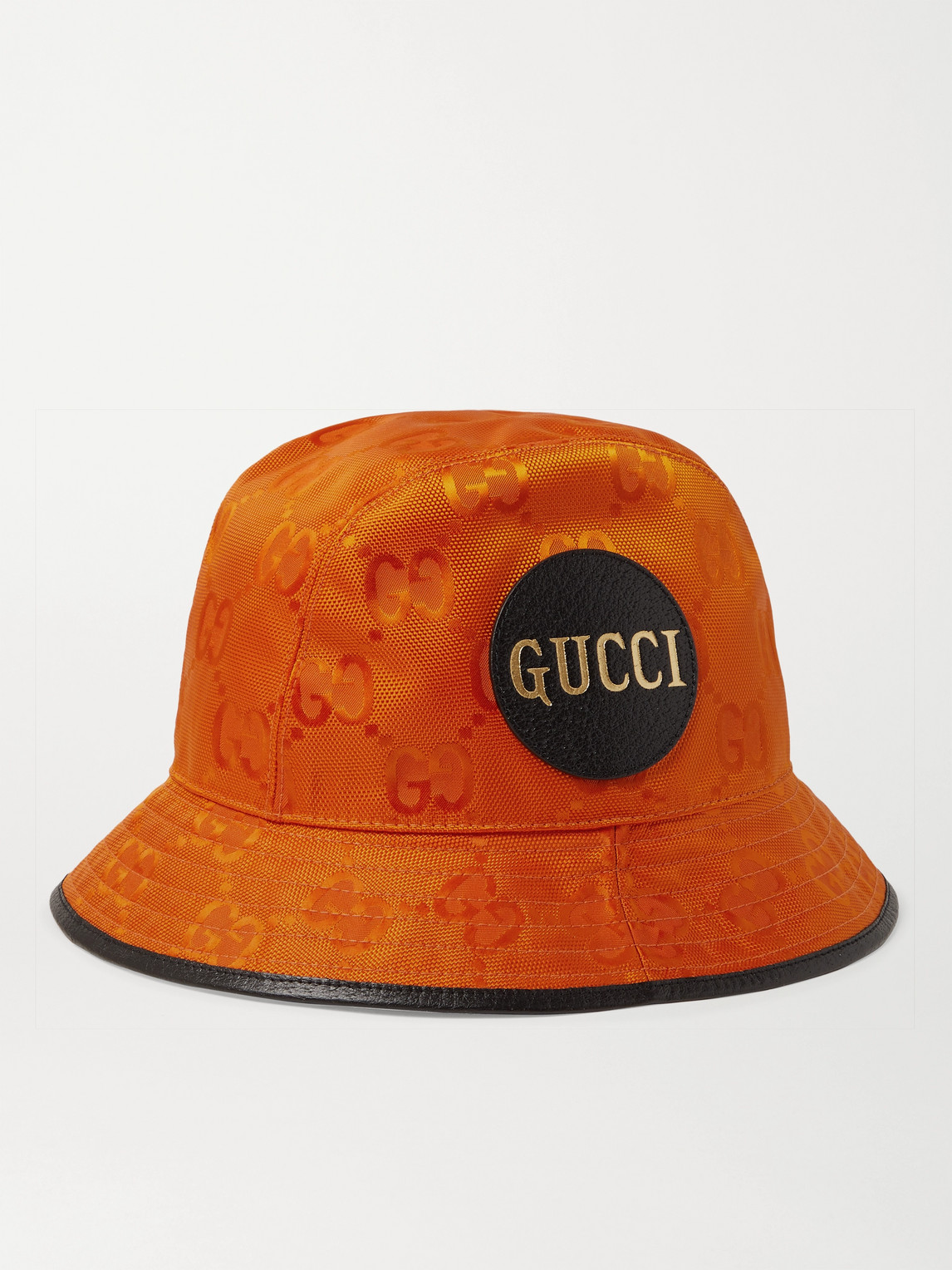 Gucci Logo-appliquéd Leather-trimmed Econyl Bucket Hat In Orange