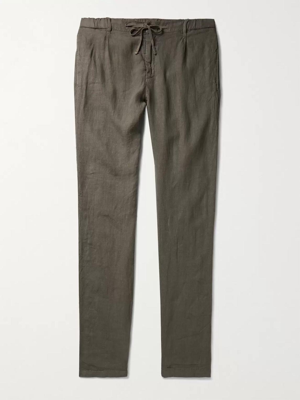 Hartford Tanker Slim-fit Tapered Pleated Linen Drawstring Trousers In Green