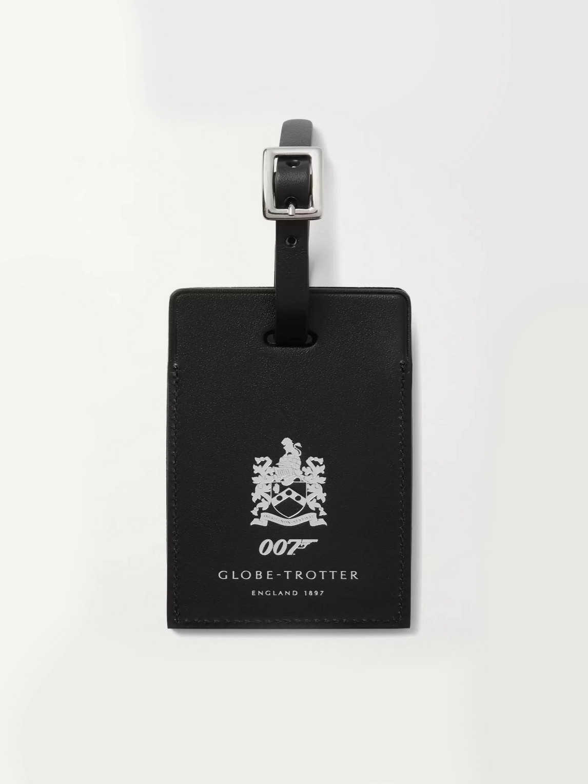 Globe-trotter No Time To Die Printed Leather Luggage Tag In Black