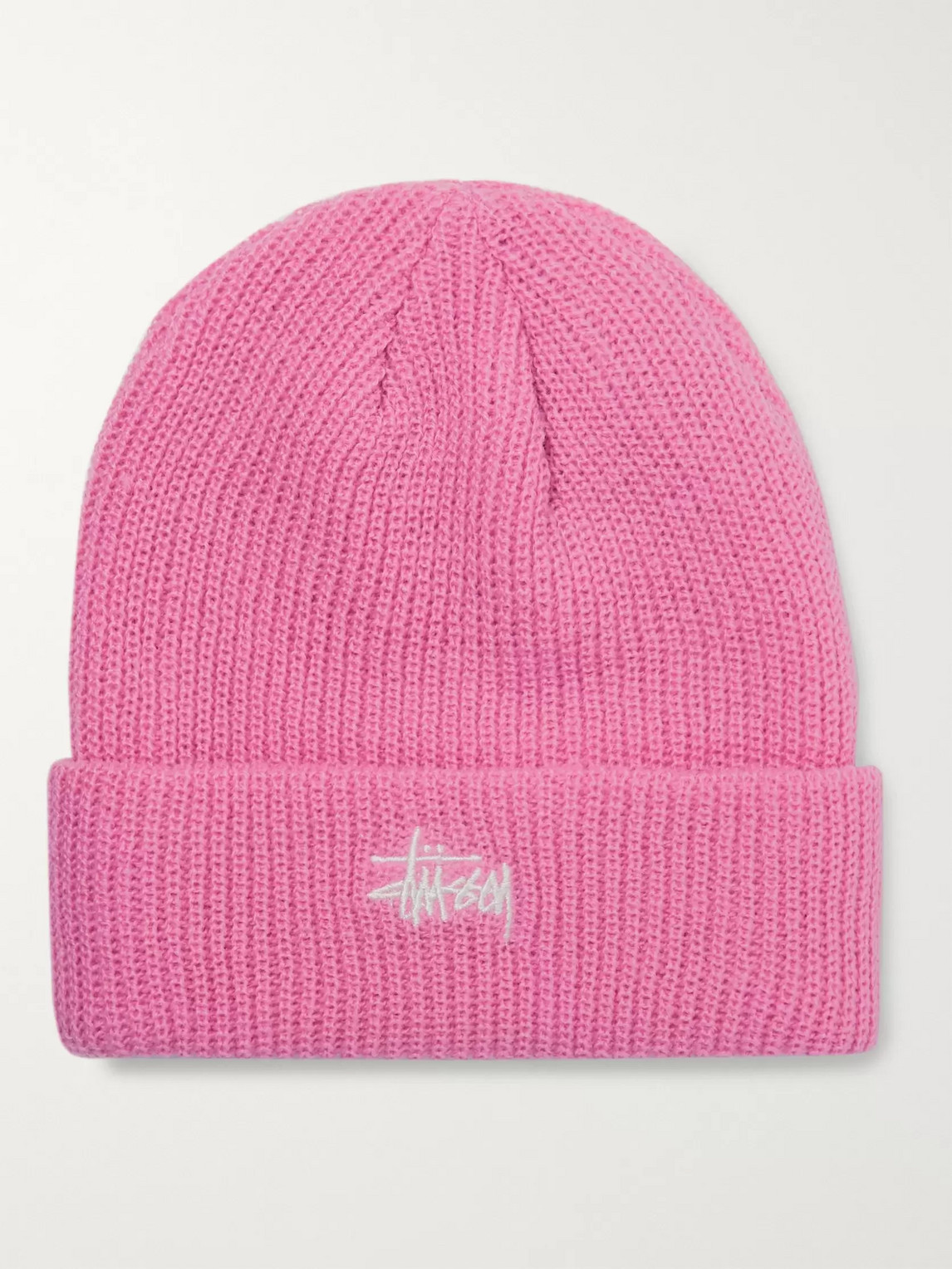 STUSSY LOGO-EMBROIDERED RIBBED-KNIT BEANIE