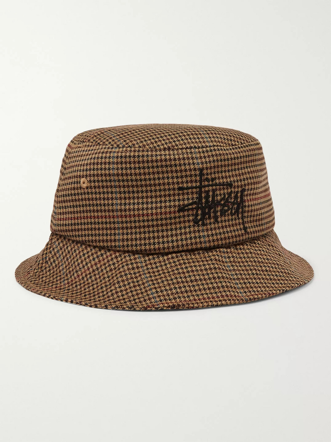 Stussy Logo-embroidered Tweed Bucket Hat In Brown