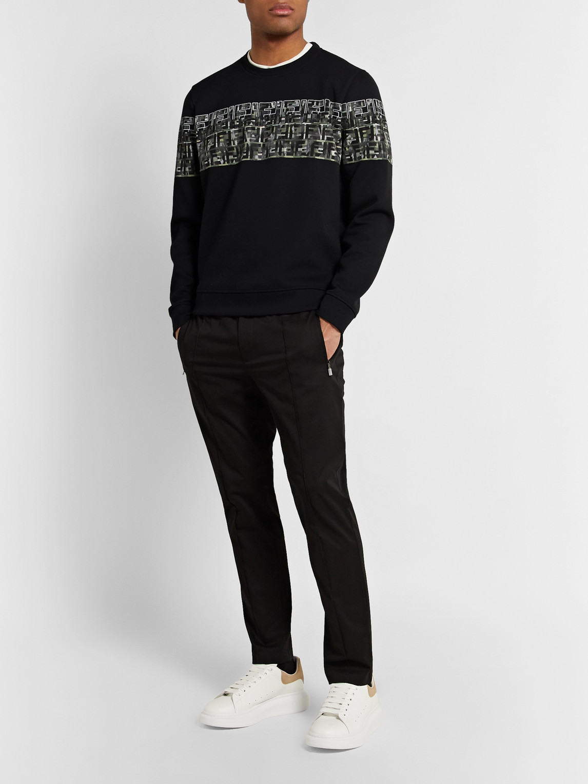 Fendi Logo-print Cotton-blend Jersey Sweatshirt In Black