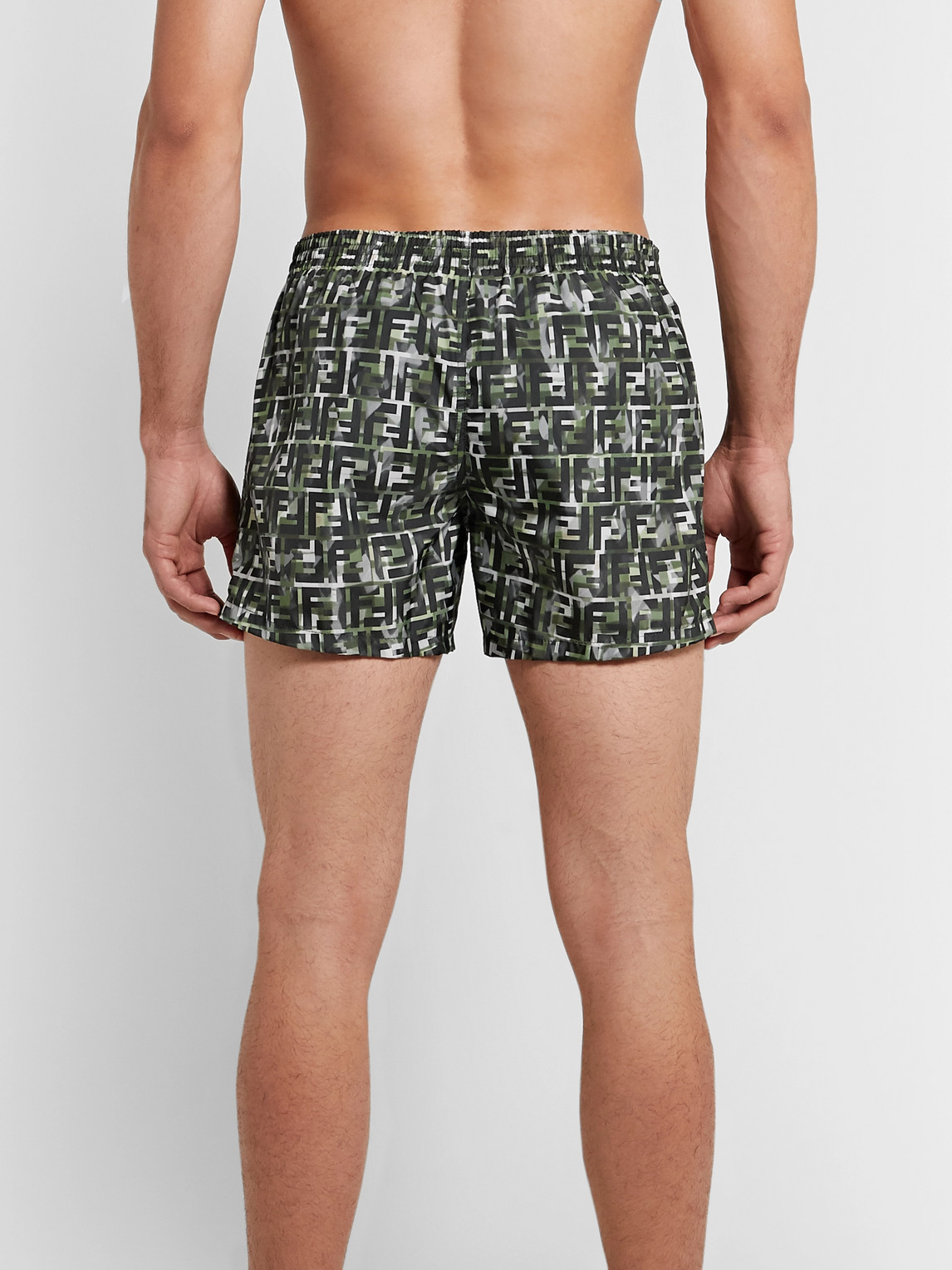 Shop Fendi Logo-print Swim Shorts In Green