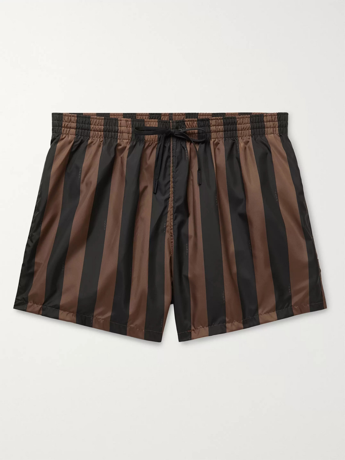 Fendi Slim-fit Mid-length Logo-print Striped Swim Shorts In Brown