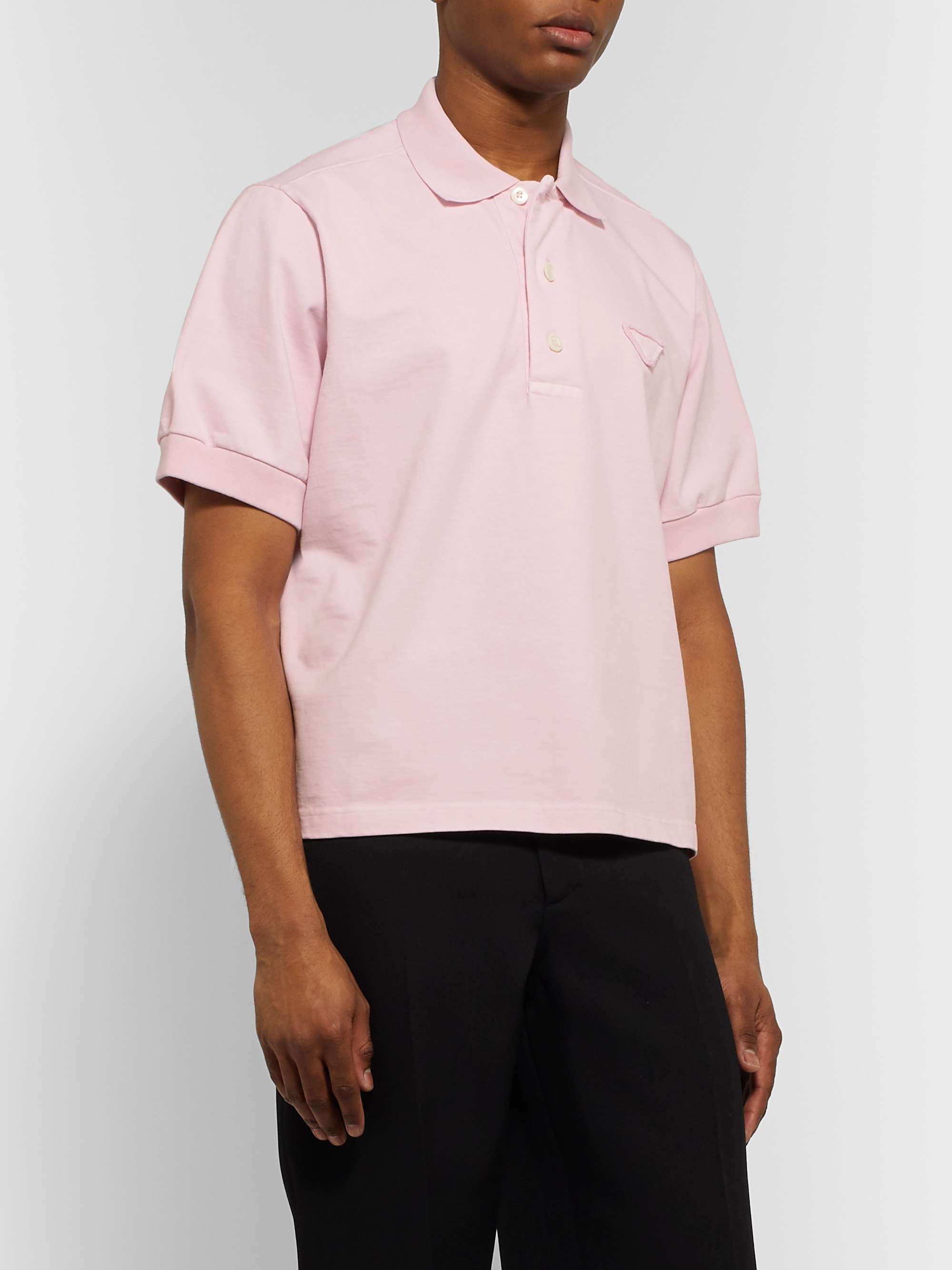 PRADA * Logo-Appliquéd Cotton-Jersey Polo Shirt