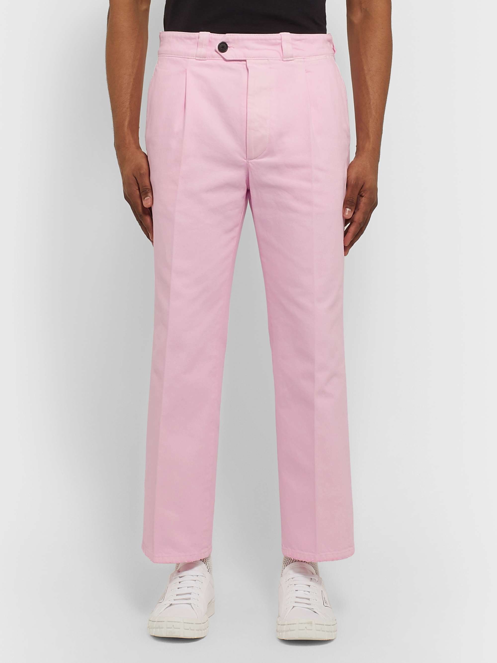 PRADA Cropped Pleated Cotton-Twill Trousers