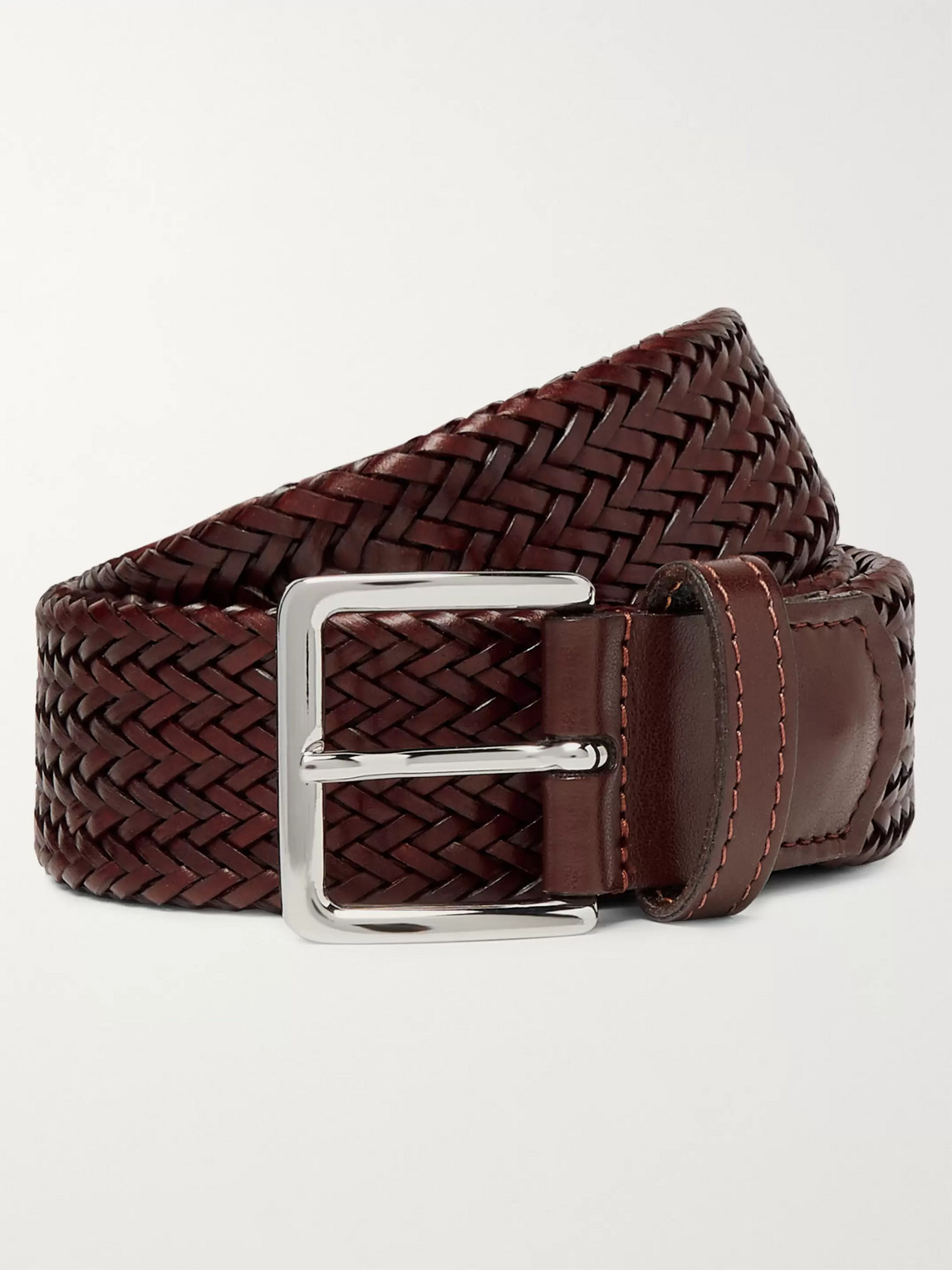 Mr P 3.5cm Brown Alonso Woven Leather Belt