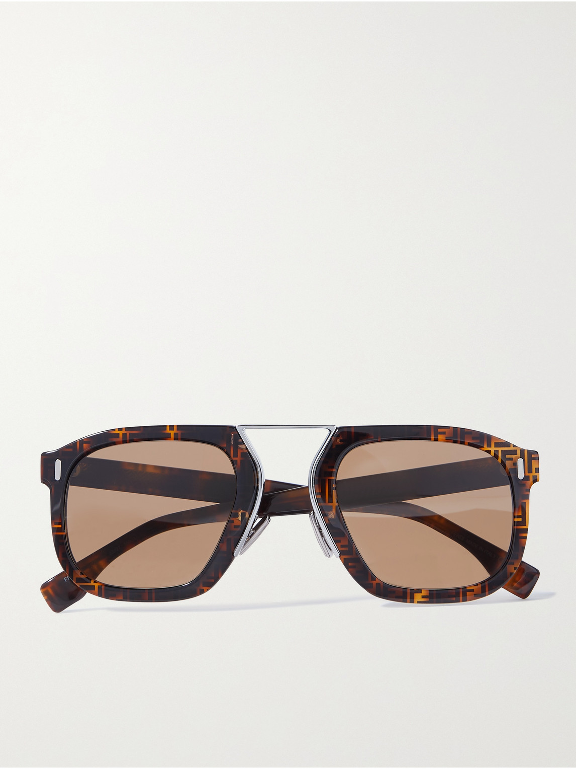 Fendi Square-frame Logo-print Acetate And Silver-tone Sunglasses In Brown