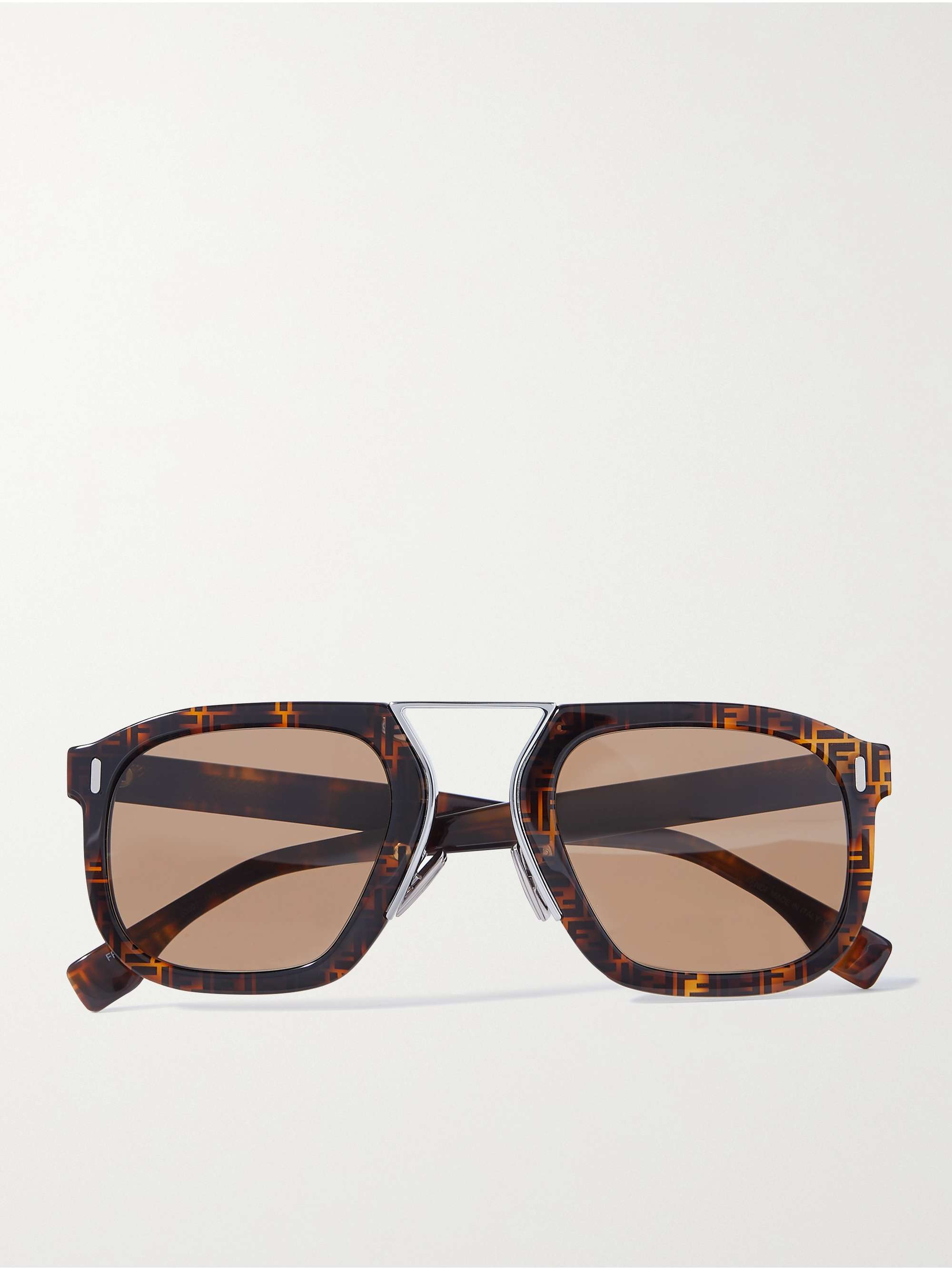 FENDI Square-Frame Logo-Print Acetate and Silver-Tone Sunglasses