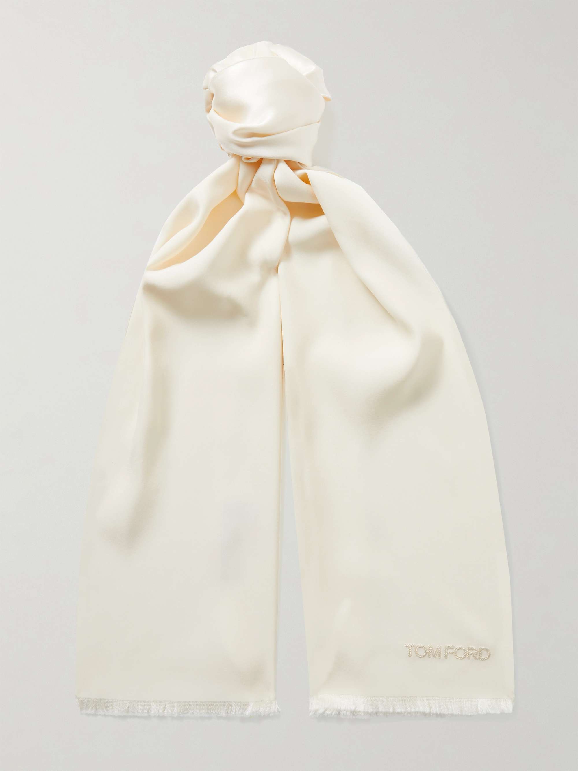 TOM FORD Fringed Logo-Embroidered Silk Scarf