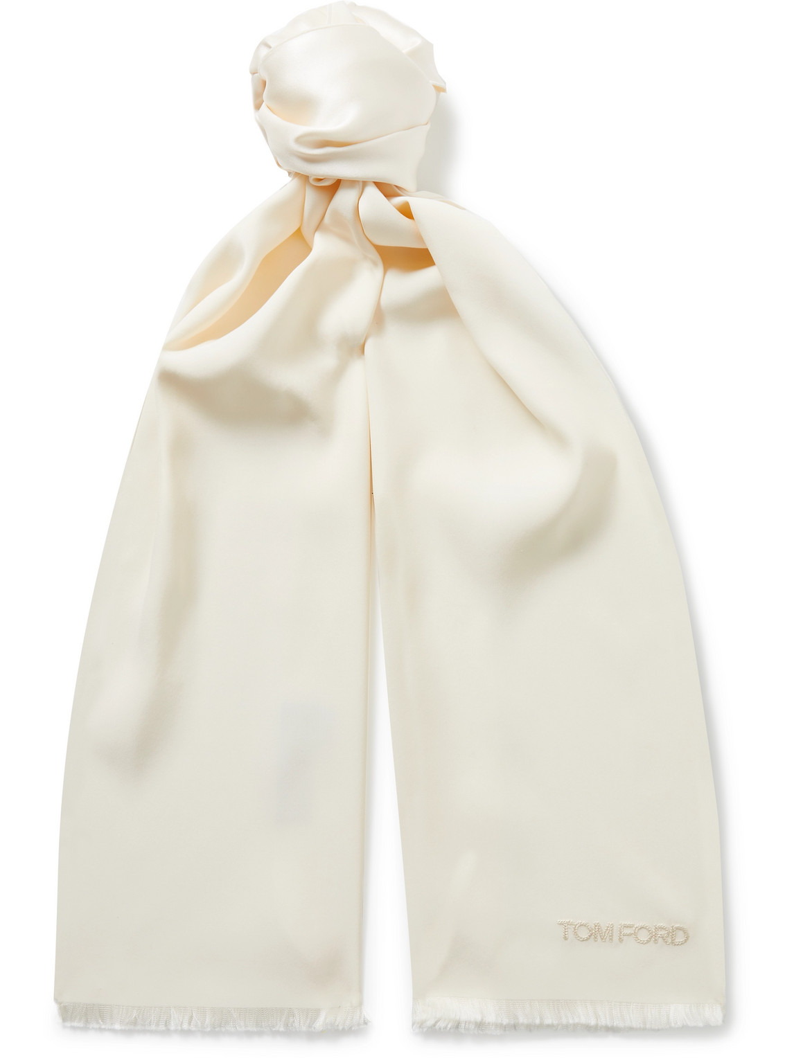 Tom Ford Fringed Logo-embroidered Silk Scarf In Neutrals