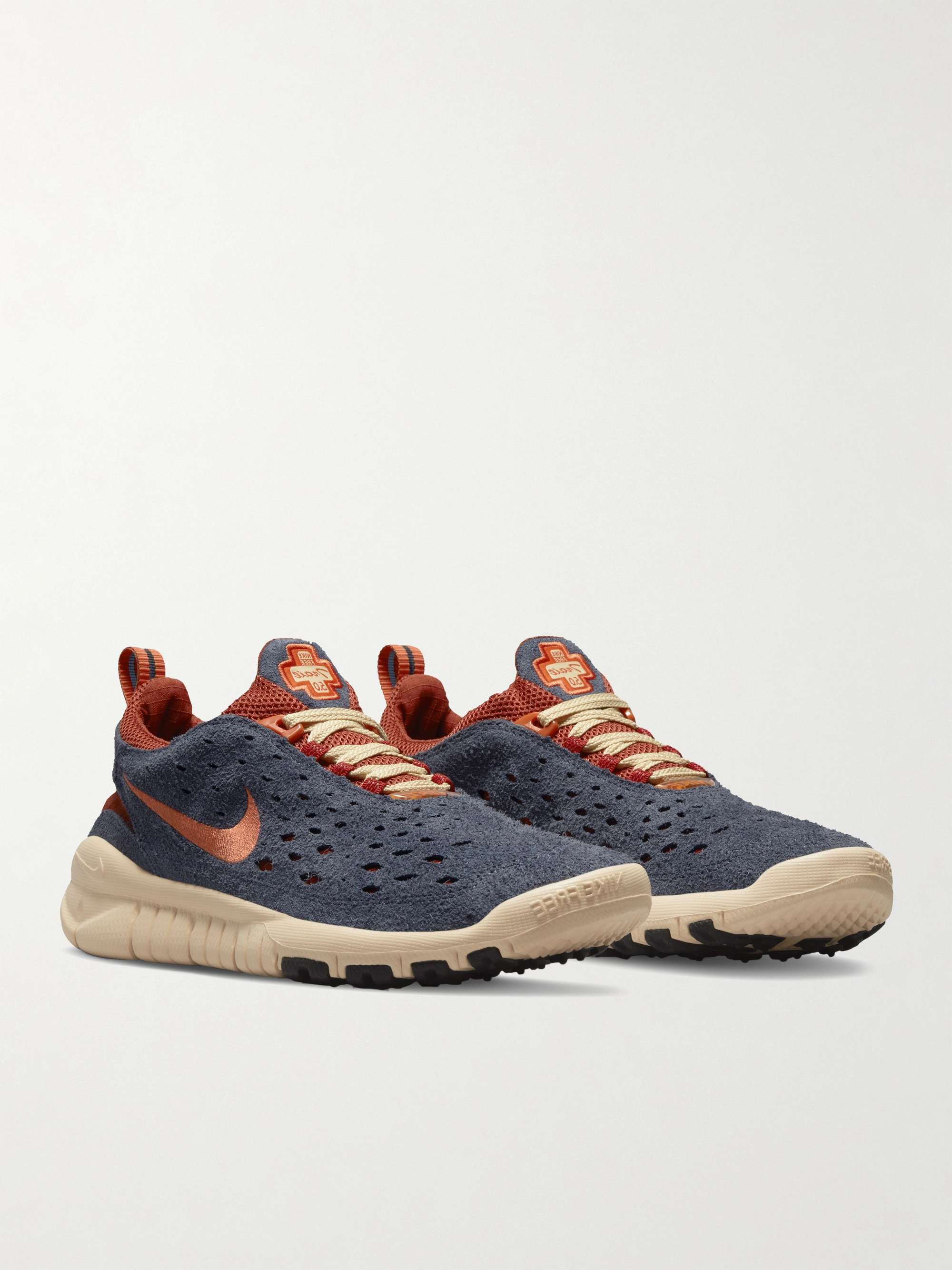 NIKE Free Run Trail Perforated Suede and Mesh Sneakers