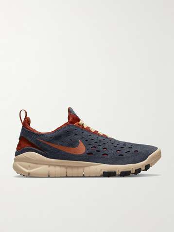 NIKE Free Run Trail Perforated Suede and Mesh Sneakers