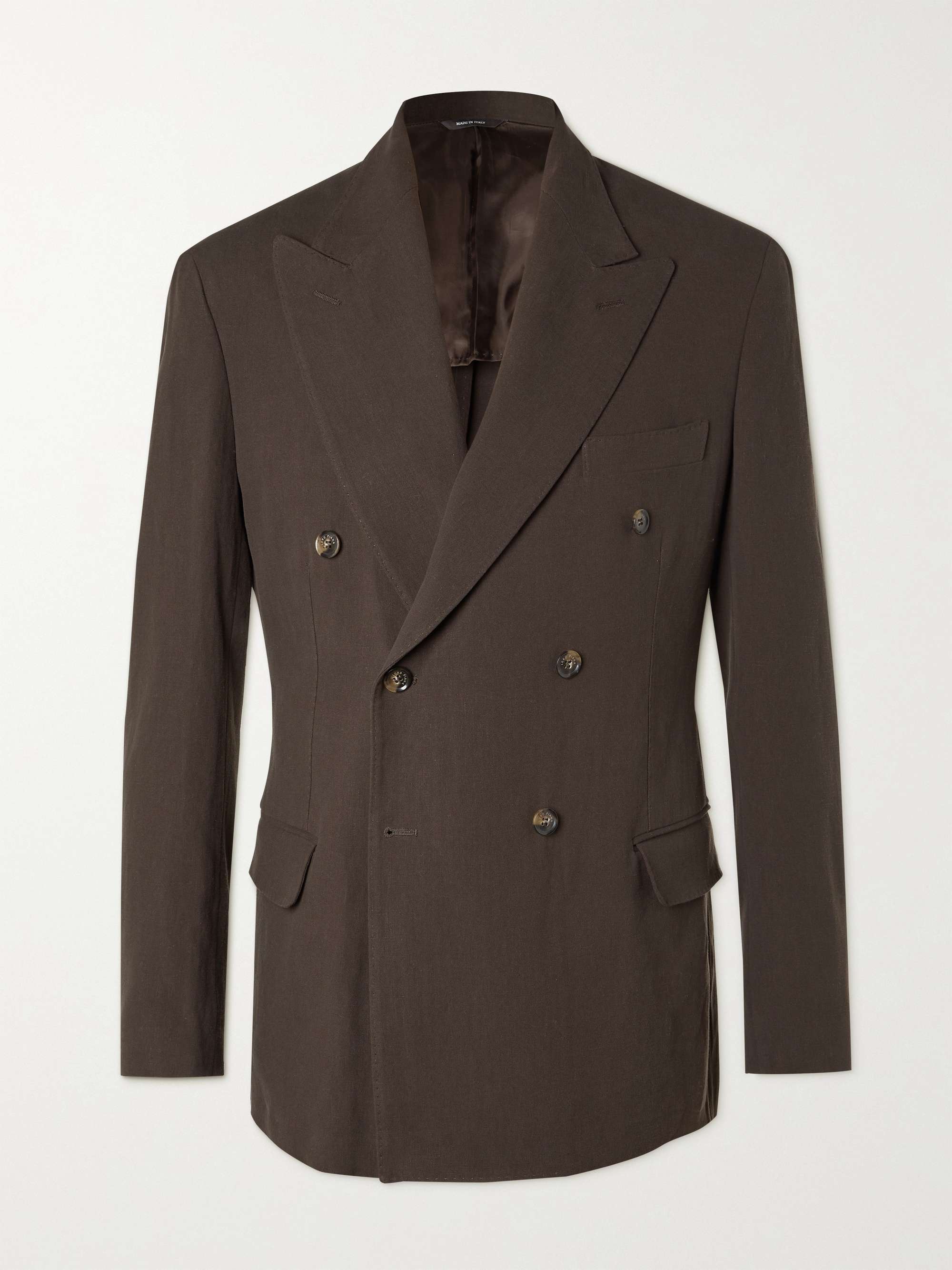 LORO PIANA Double-Breasted Rain System Linen Suit Jacket