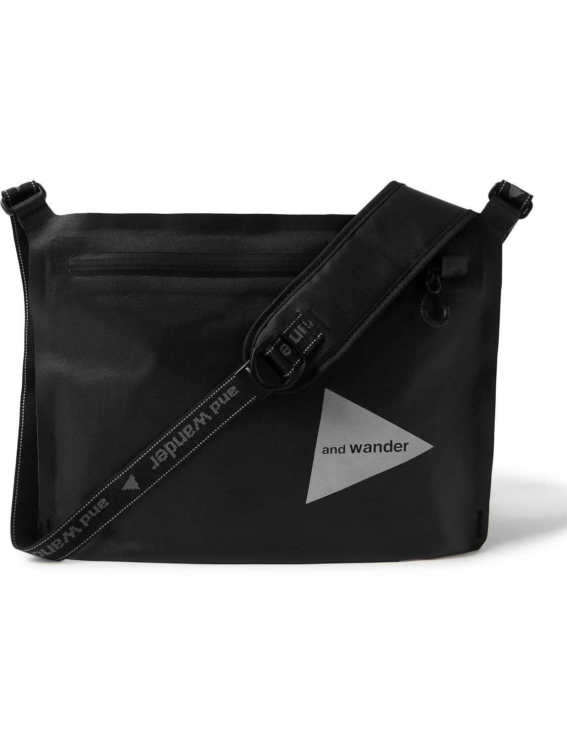 And Wander Logo-print Nylon-ripstop Messenger Bag In Black