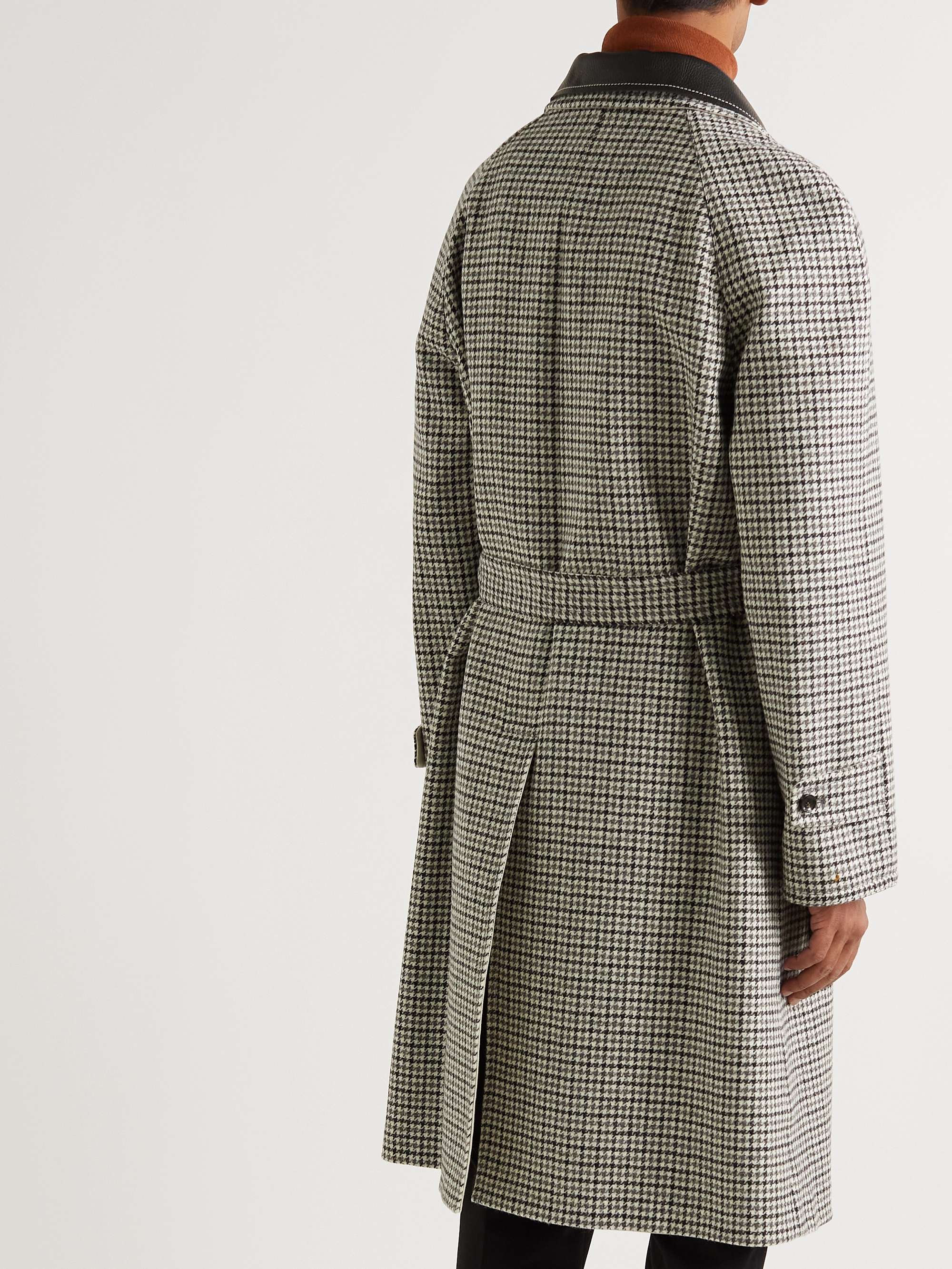 TOD'S Reversible Leather-Trimmed Houndstooth Wool and Cotton-Gabardine Trench Coat