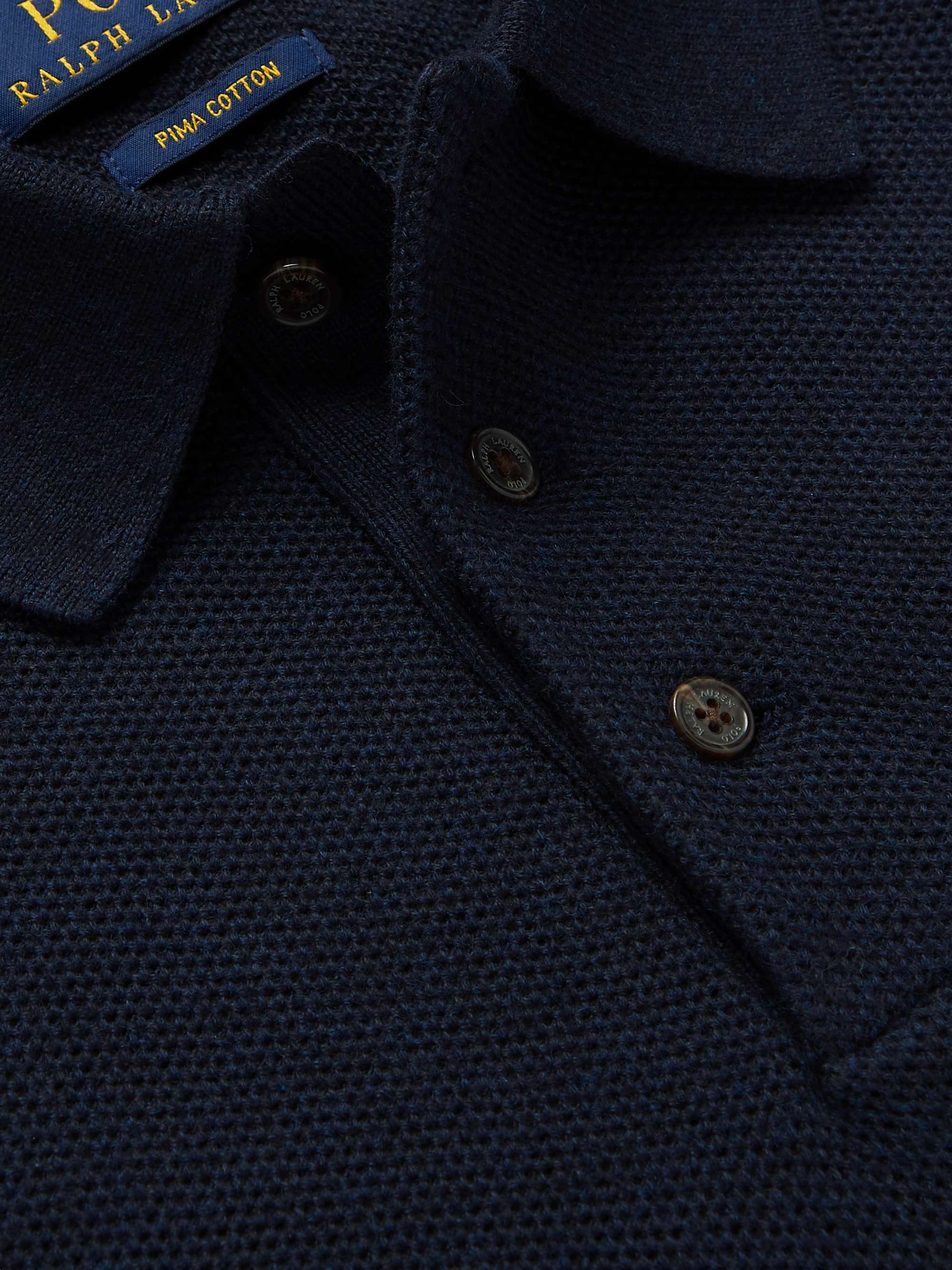 POLO RALPH LAUREN Logo-Embroidered Honeycomb-Knit Pima Cotton Polo Shirt