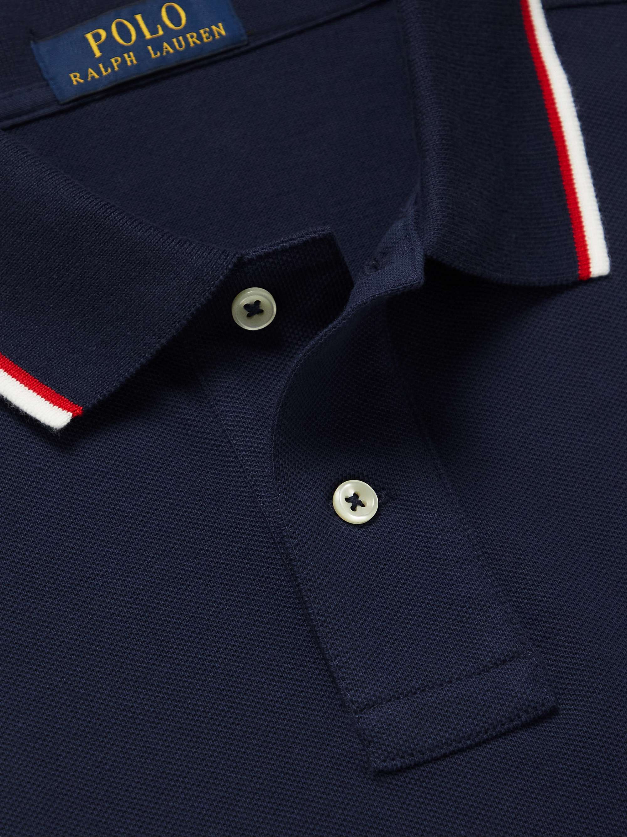 POLO RALPH LAUREN Slim-Fit Logo-Embroidered Contrast-Tipped Cotton-Piqué Polo Shirt