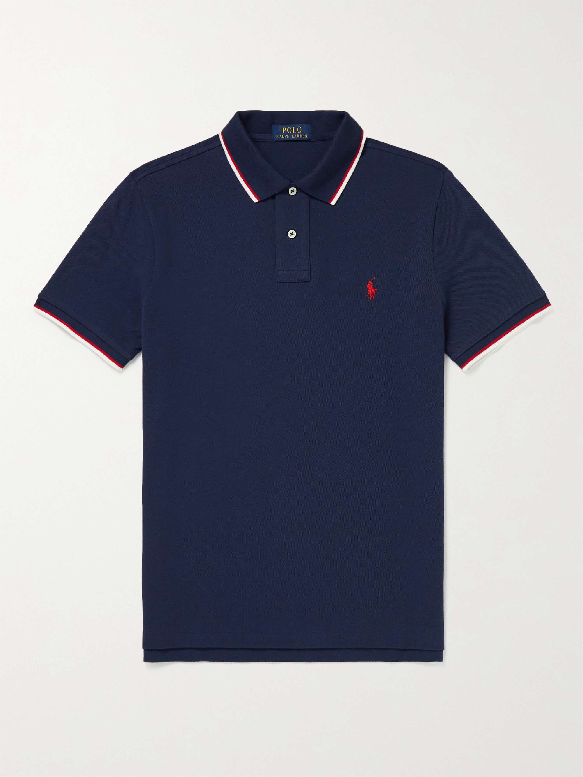 POLO RALPH LAUREN Slim-Fit Logo-Embroidered Contrast-Tipped Cotton-Piqué Polo Shirt