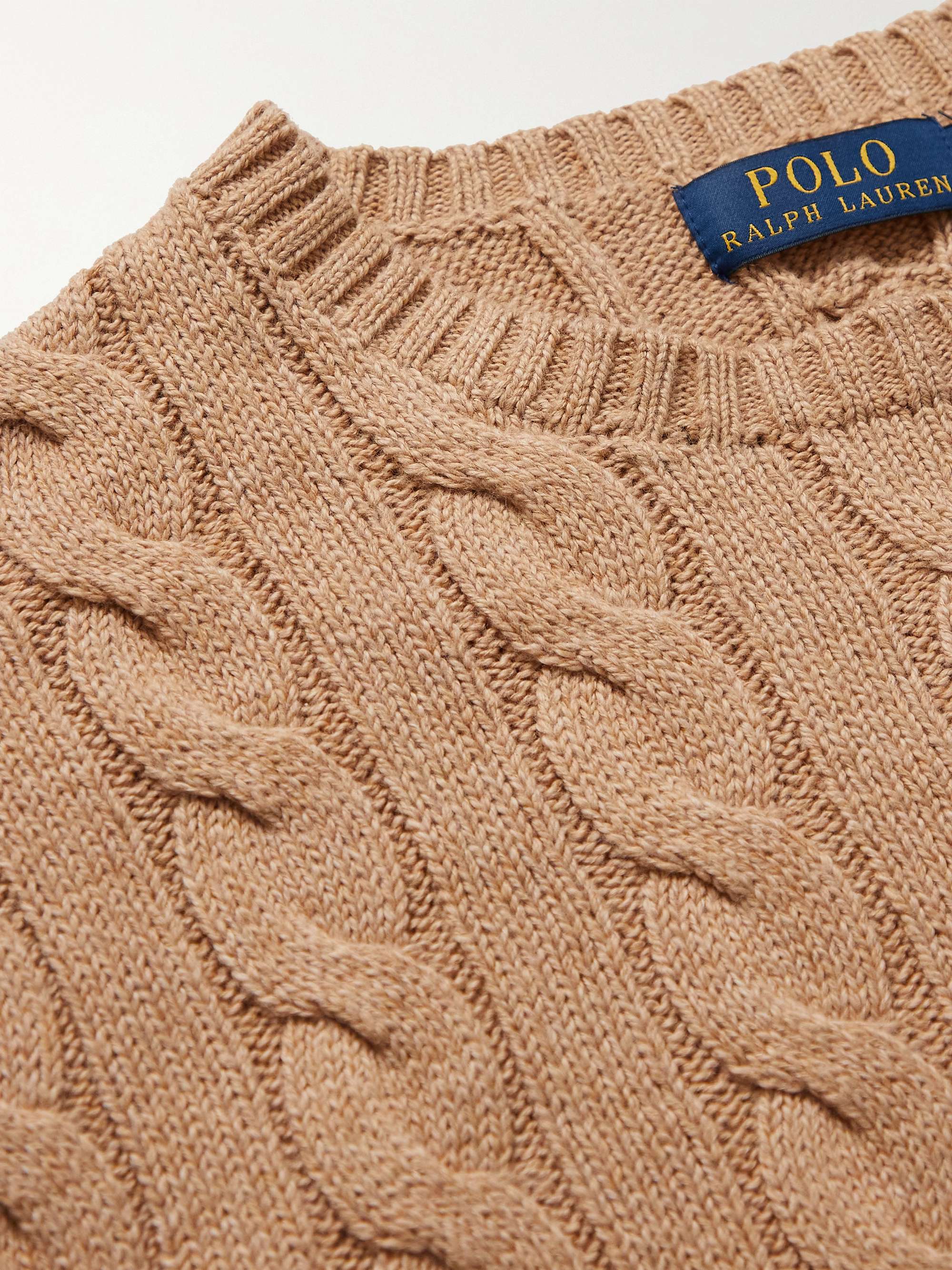 POLO RALPH LAUREN Logo-Embroidered Cable-Knit Cotton Sweater