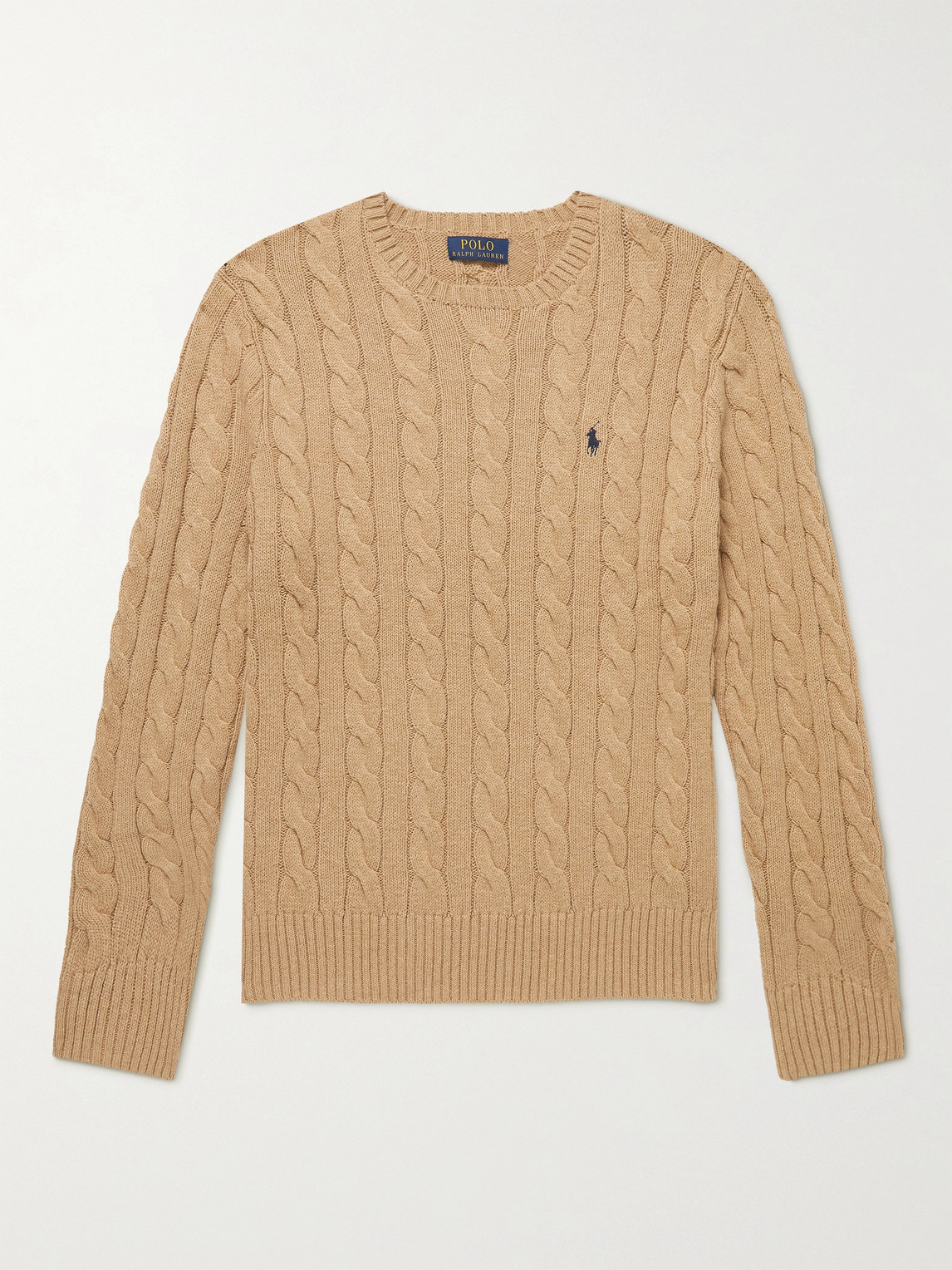 POLO RALPH LAUREN LOGO-EMBROIDERED CABLE-KNIT COTTON SWEATER