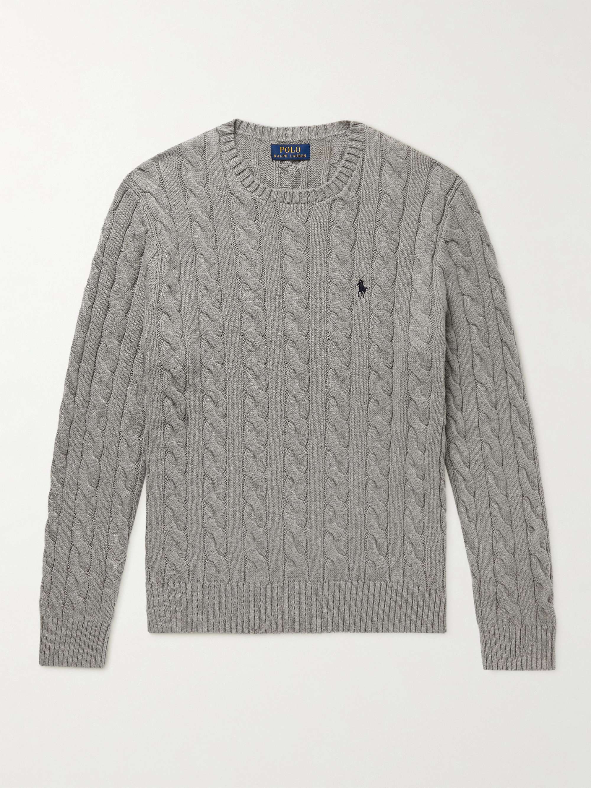 POLO RALPH LAUREN Logo-Embroidered Cable-Knit Cotton Sweater