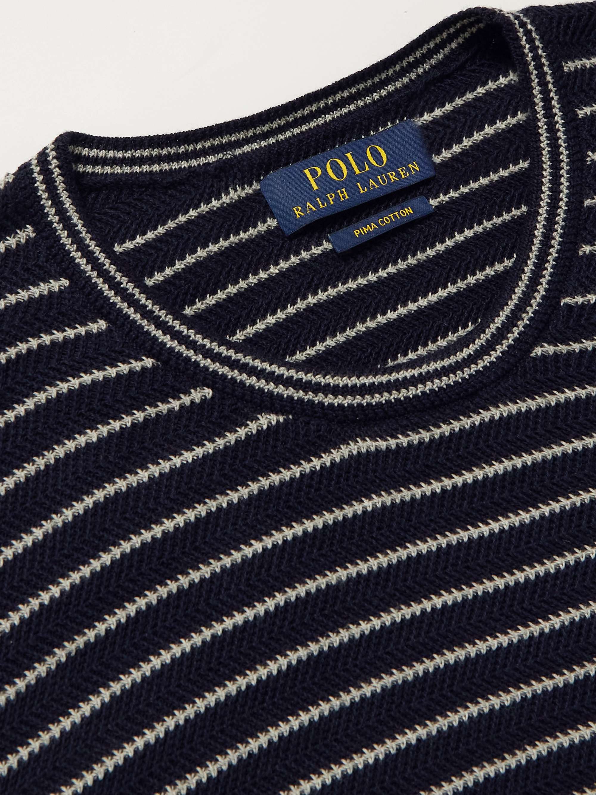 POLO RALPH LAUREN Logo-Embroidered Striped Pima Cotton Sweater