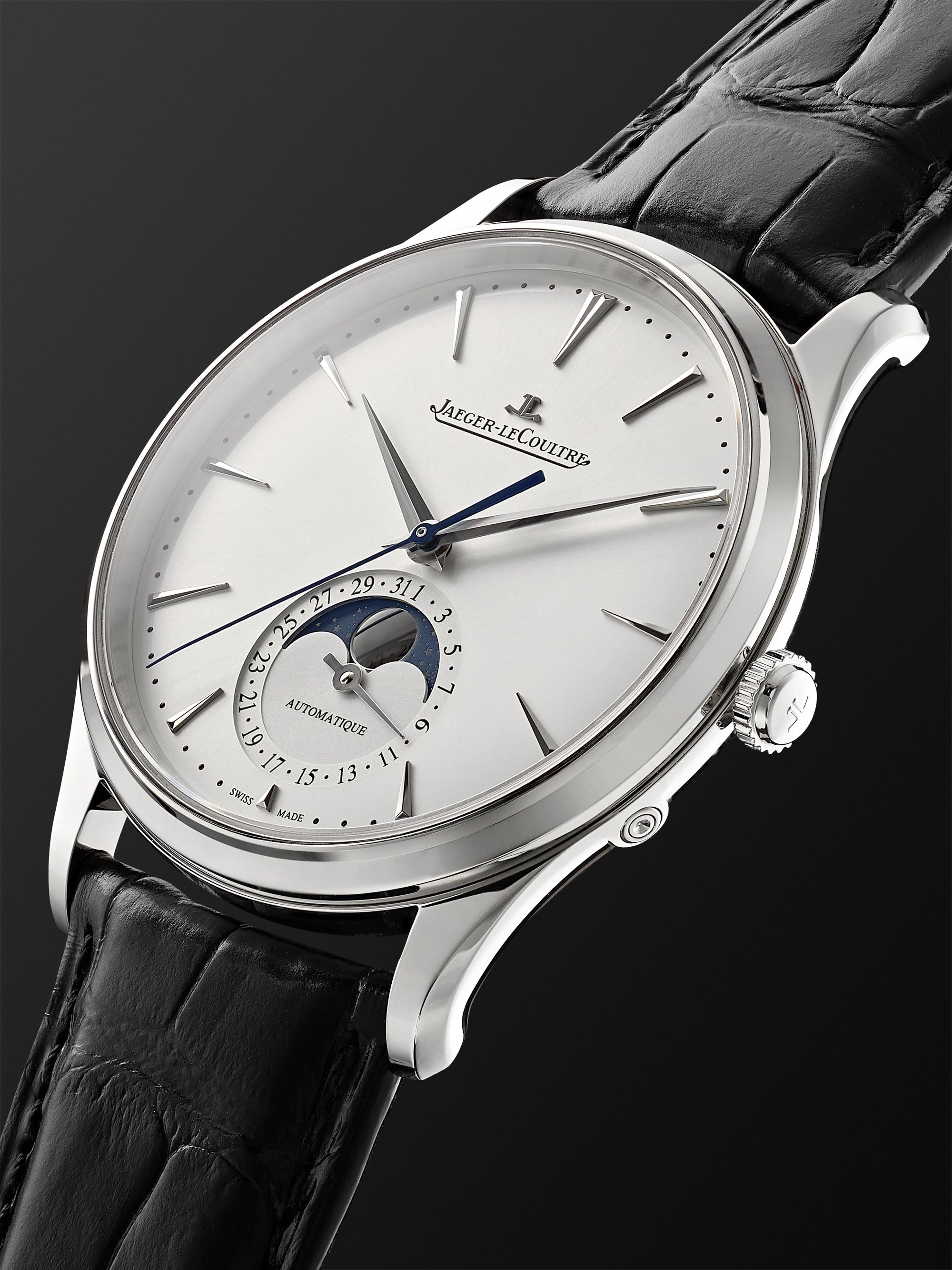 JAEGER-LECOULTRE Master Ultra Thin Automatic Moon-Phase 39mm Stainless Steel and Alligator Watch, Ref. No. 1368430