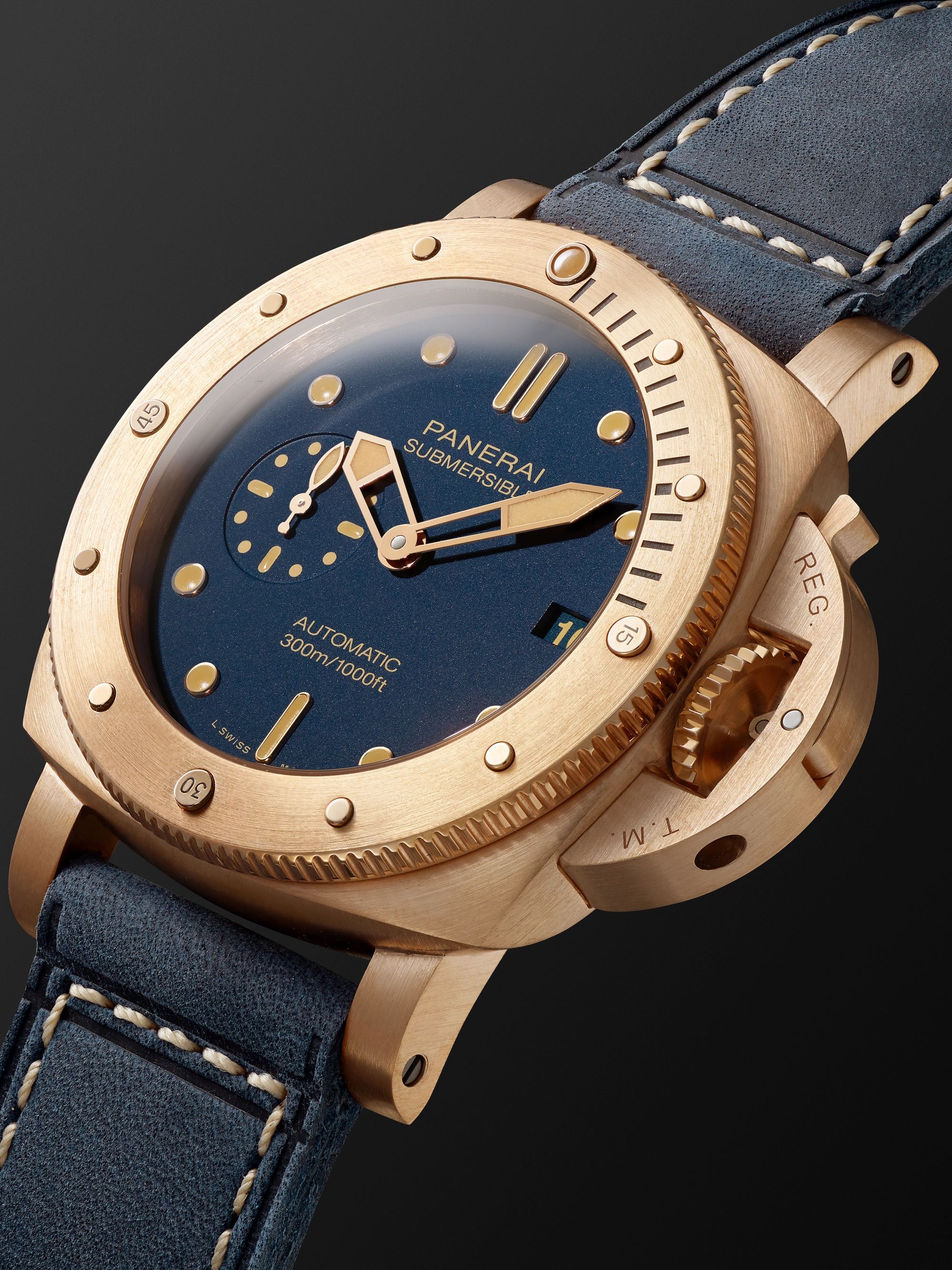 PANERAI Submersible Blu Abisso Automatic 42mm Bronze and Leather Watch, Ref. No. PAM01074