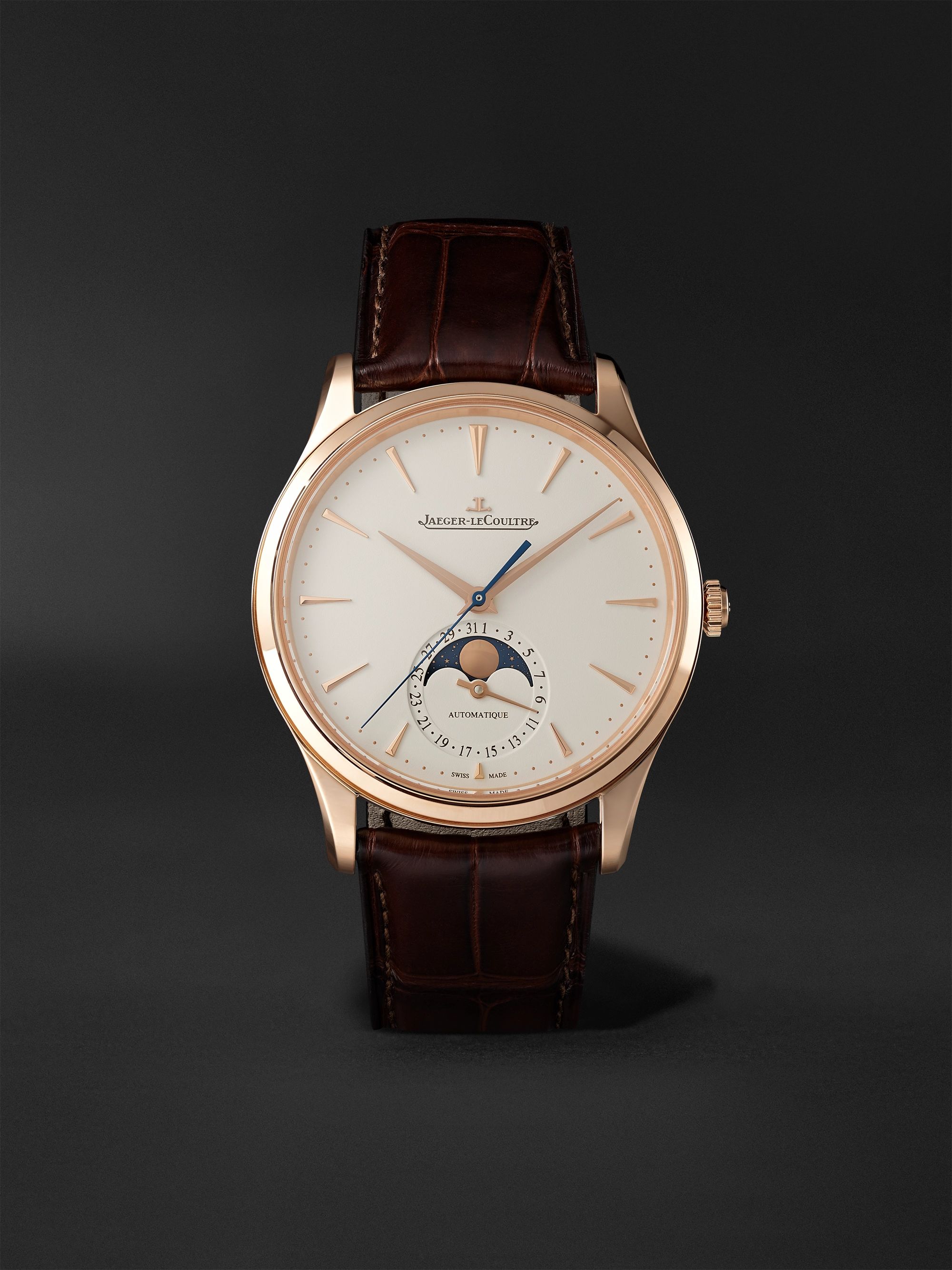 JAEGER-LECOULTRE Master Ultra Thin Automatic Moon-Phase 39mm 18-Karat Pink Gold and Alligator Watch, Ref. No. 1362510