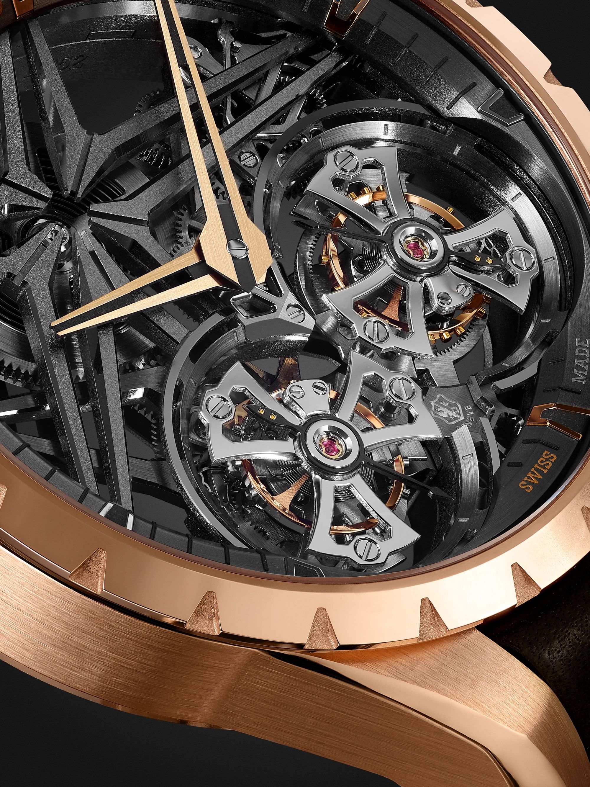 ROGER DUBUIS Excalibur EON Gold Limited Edition Hand-Wound Double Flying Tourbillon 45mm 18-Karat Pink-Gold and Leather Watch, Ref. No. DBEX0818