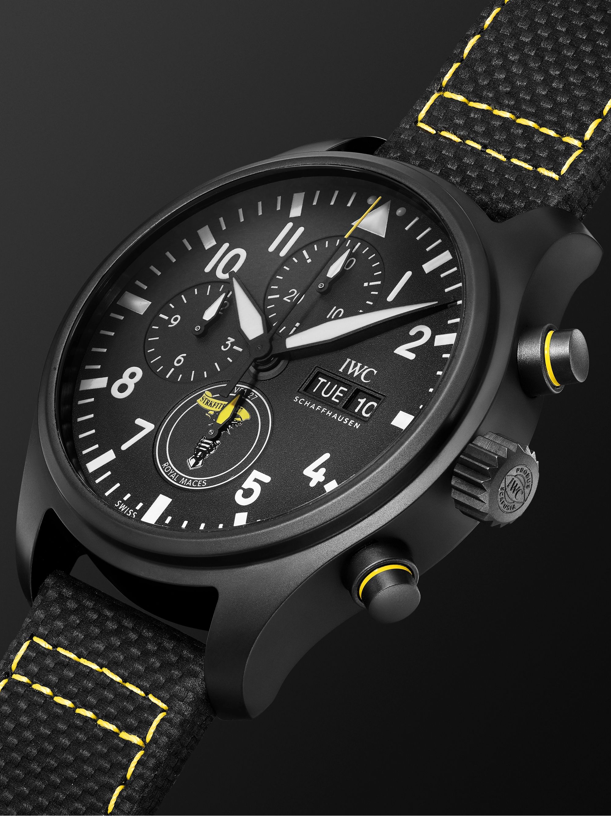 IWC SCHAFFHAUSEN Pilot's Royal Maces Automatic Chronograph 44.5mm Ceramic and Leather Watch, Ref. No. IW389107