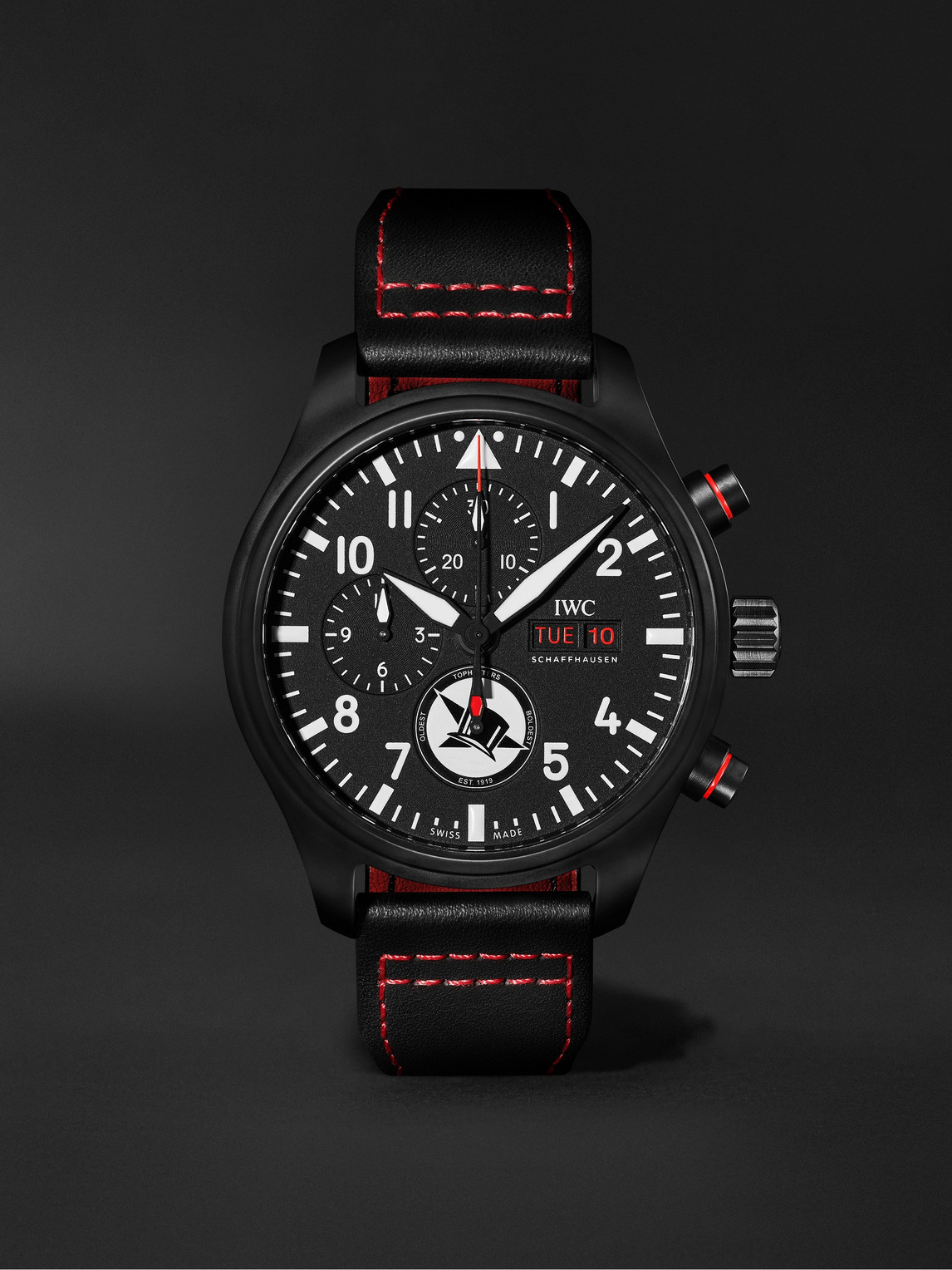 Pilot's Tophatter Automatic Chronograph 44.5mm Ceramic and Leather Watch, Ref. No. IW389108