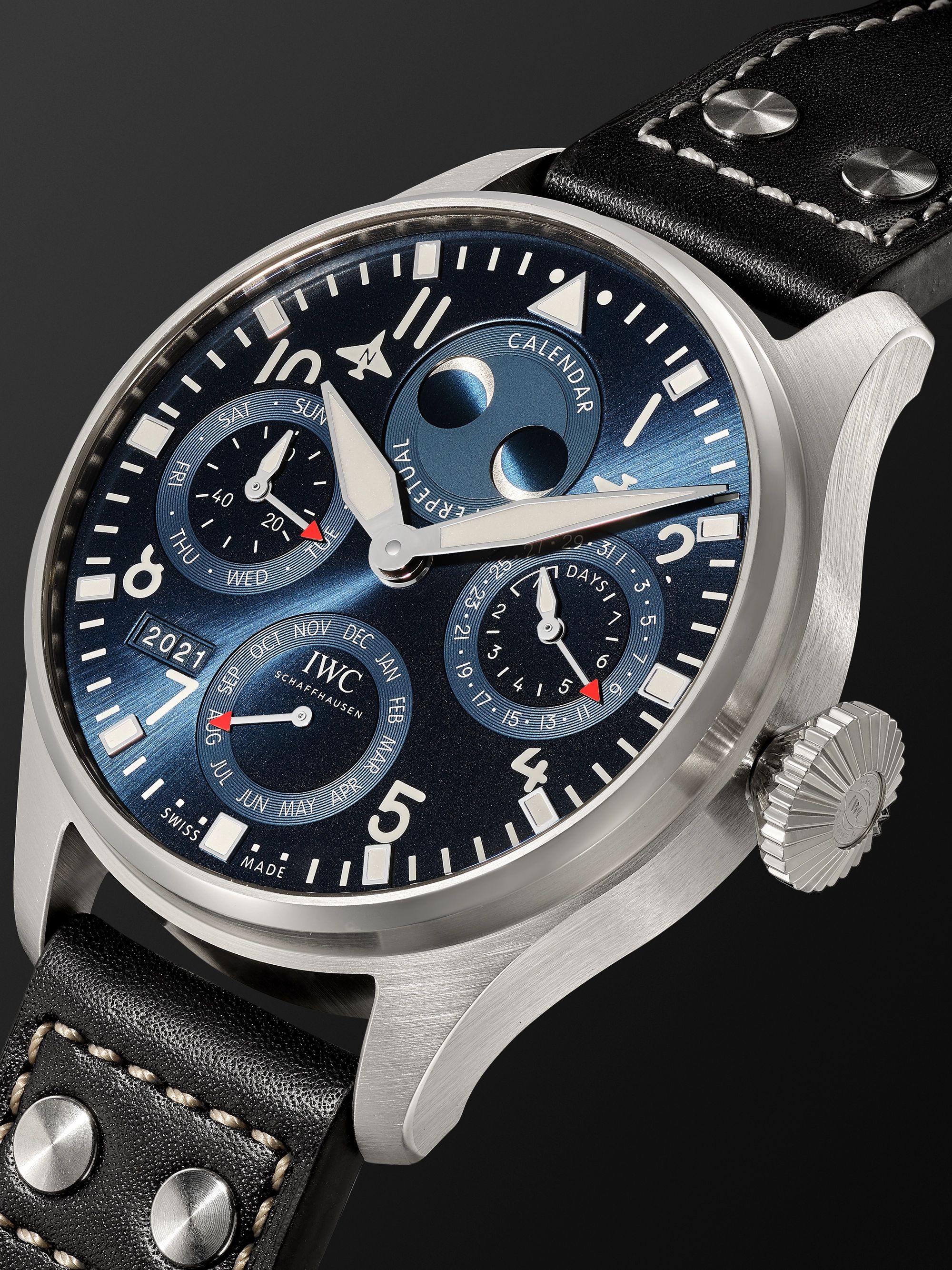 IWC SCHAFFHAUSEN Big Pilot's Automatic Perpetual Calendar 46.2mm Stainless Steel and Leather Watch, Ref. No. IW503605