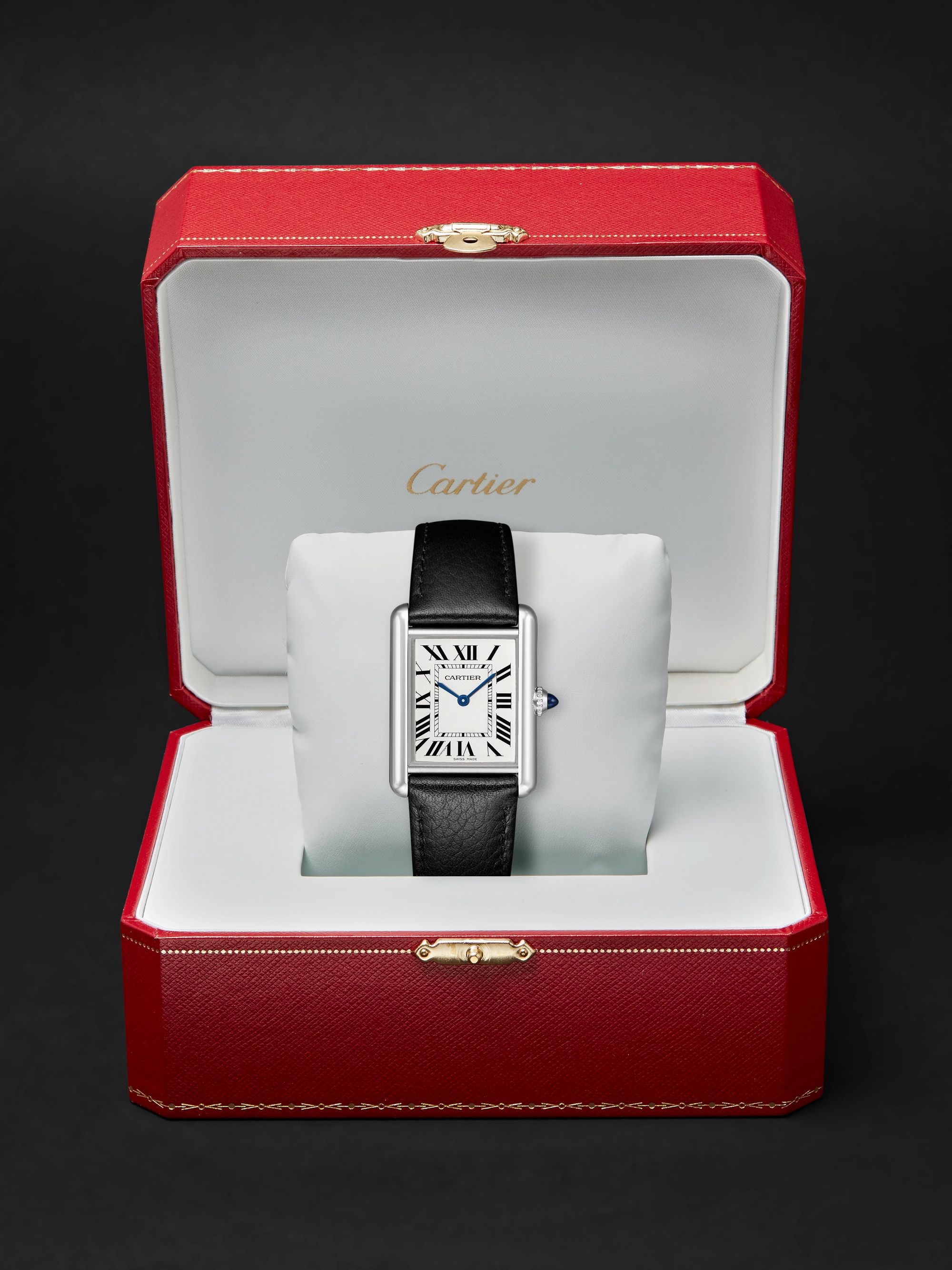 CARTIER Tank Must 33.7mm Stainless Steel and Leather Watch, Ref. No. WSTA0041
