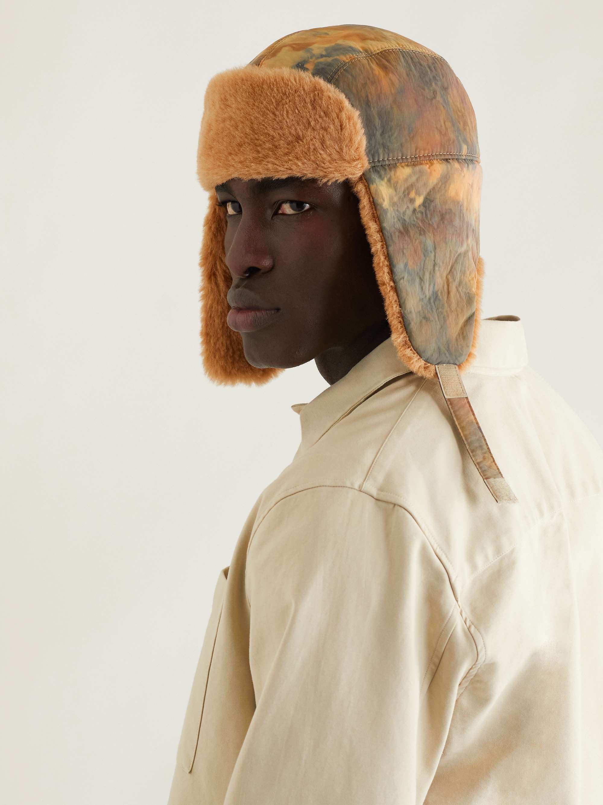 A KIND OF GUISE Khoni Camouflage-Print Recycled Nylon and Faux Shearling Trapper Hat