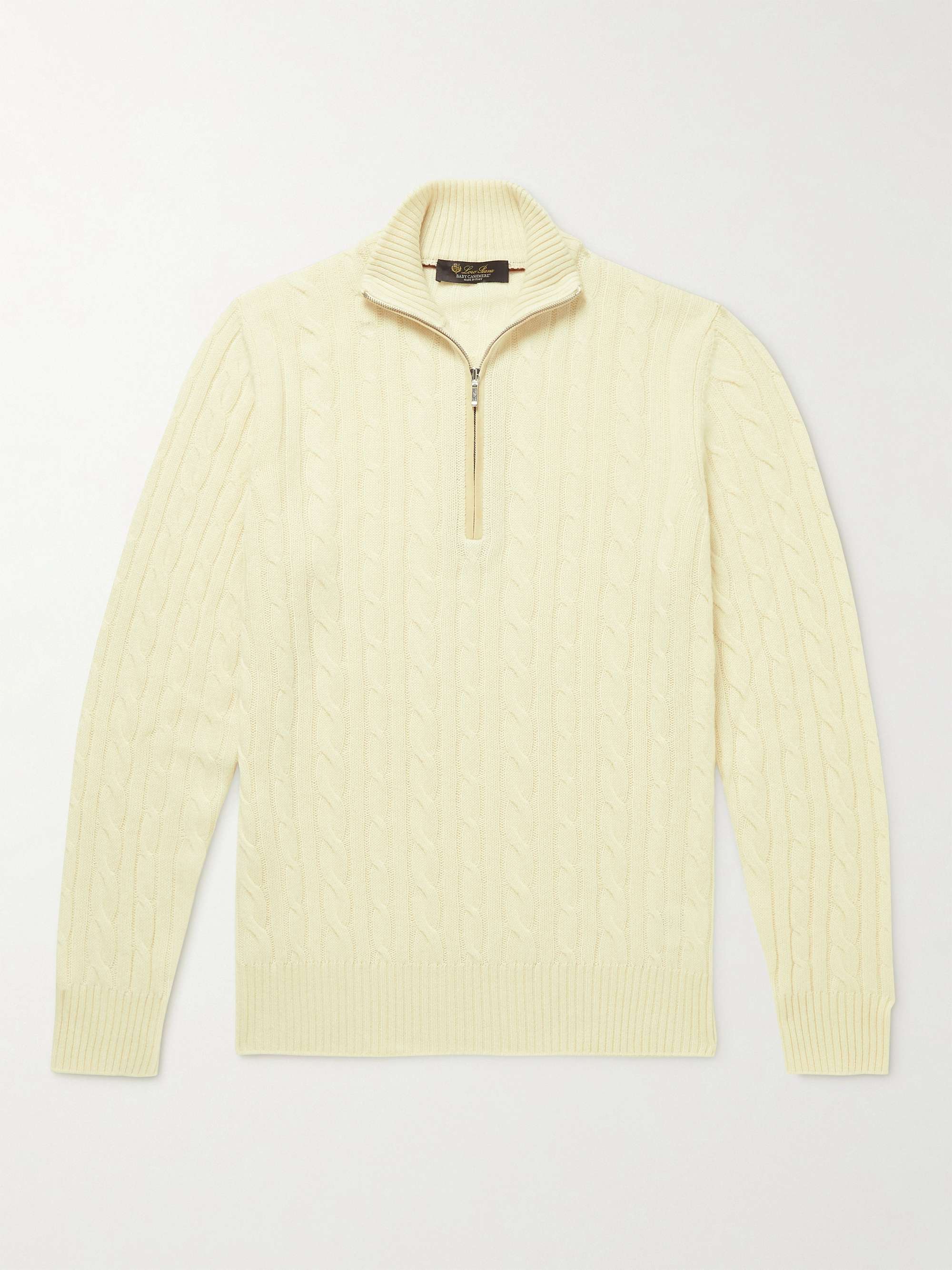Loro Piana Cable-knit Baby Cashmere Half-zip Sweater in Natural for Men Mens Clothing Sweaters and knitwear Zipped sweaters 