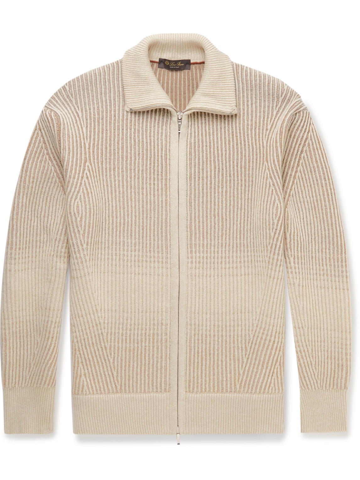 Ribbed Cashmere and Wool-Blend Zip-Up Cardigan