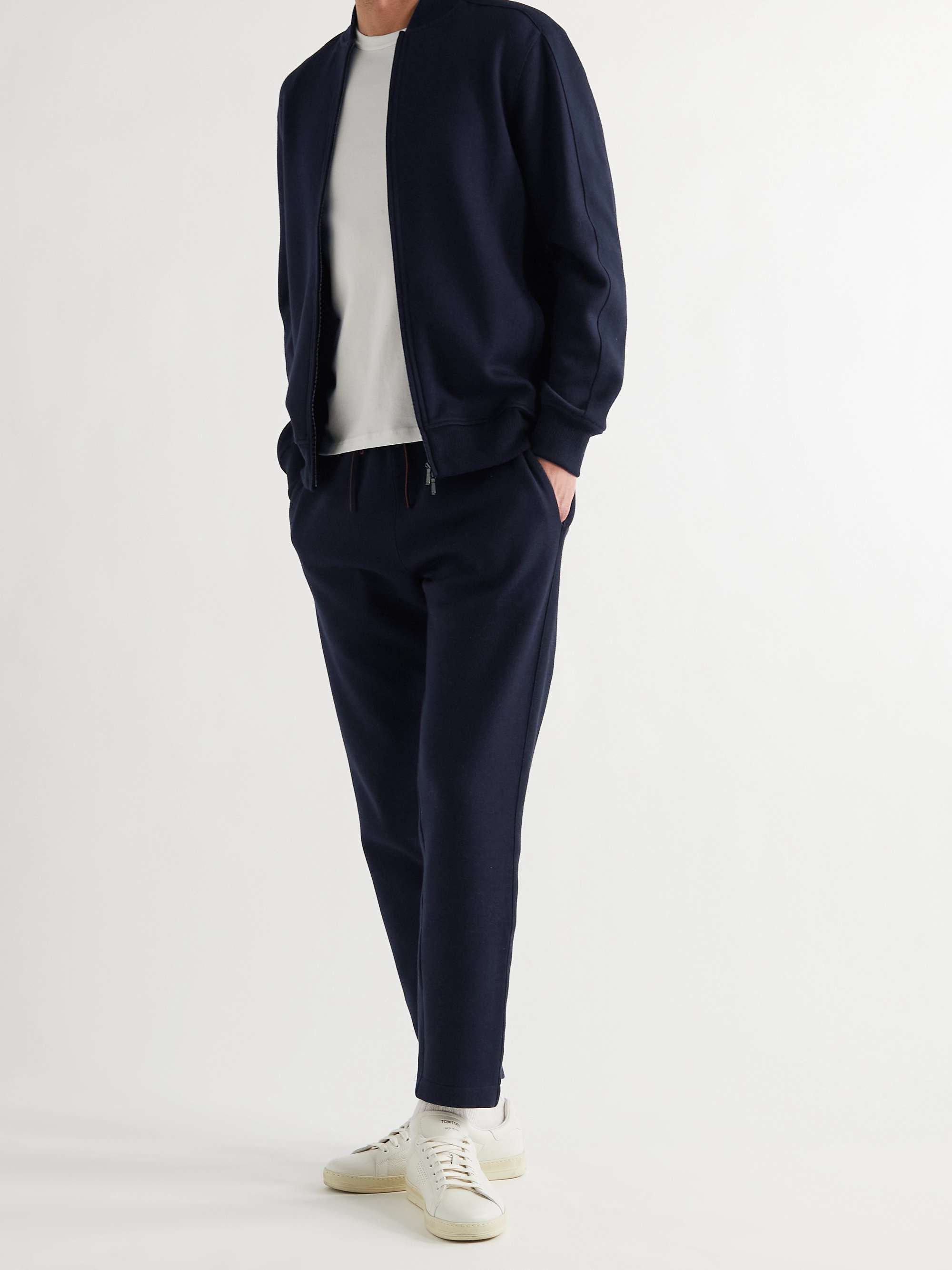 LORO PIANA Tapered Double-Faced Cotton, Silk and Cashmere-Blend Jersey Sweatpants