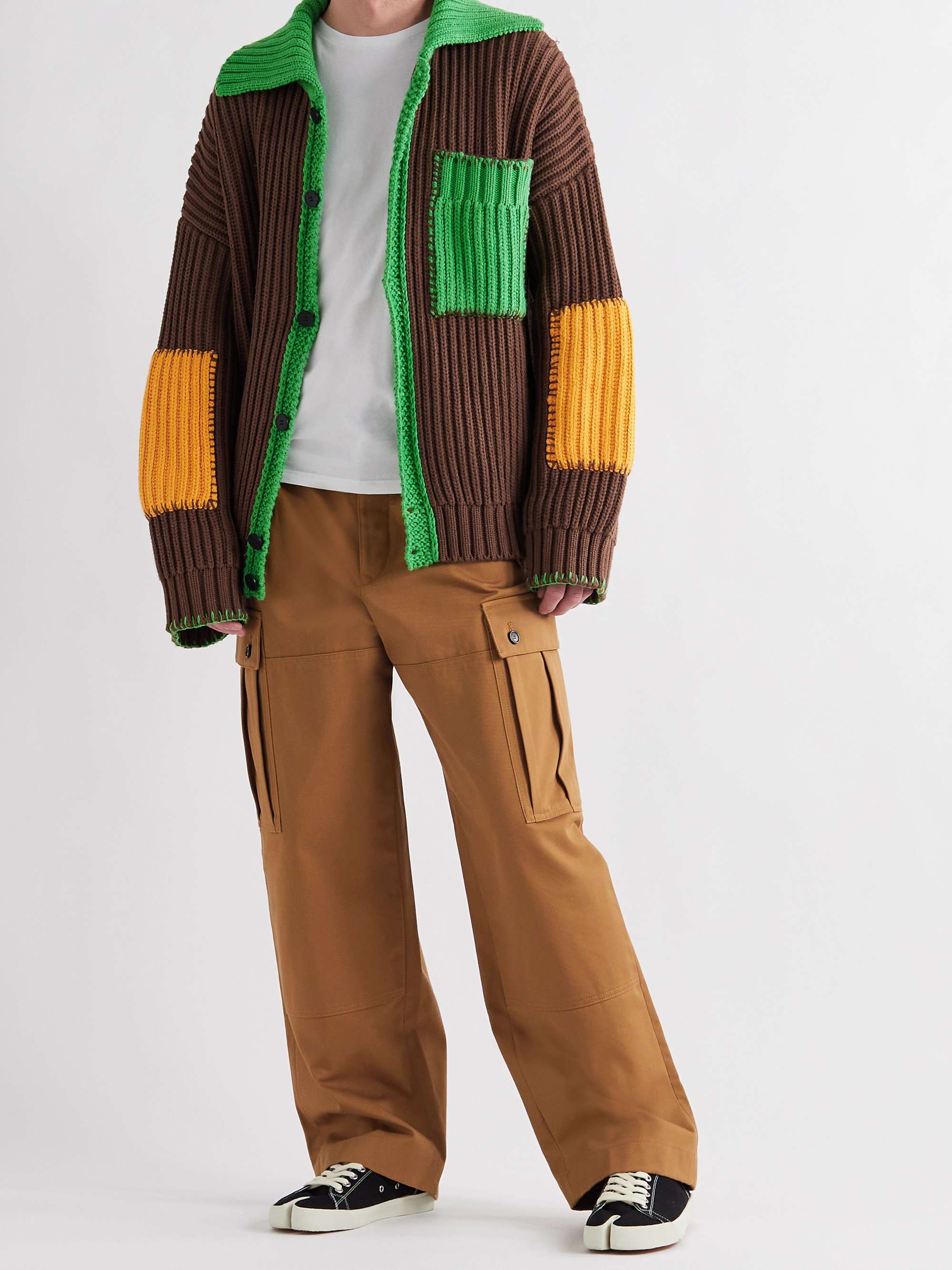 JW ANDERSON Patchwork Ribbed Cotton-Blend Cardigan