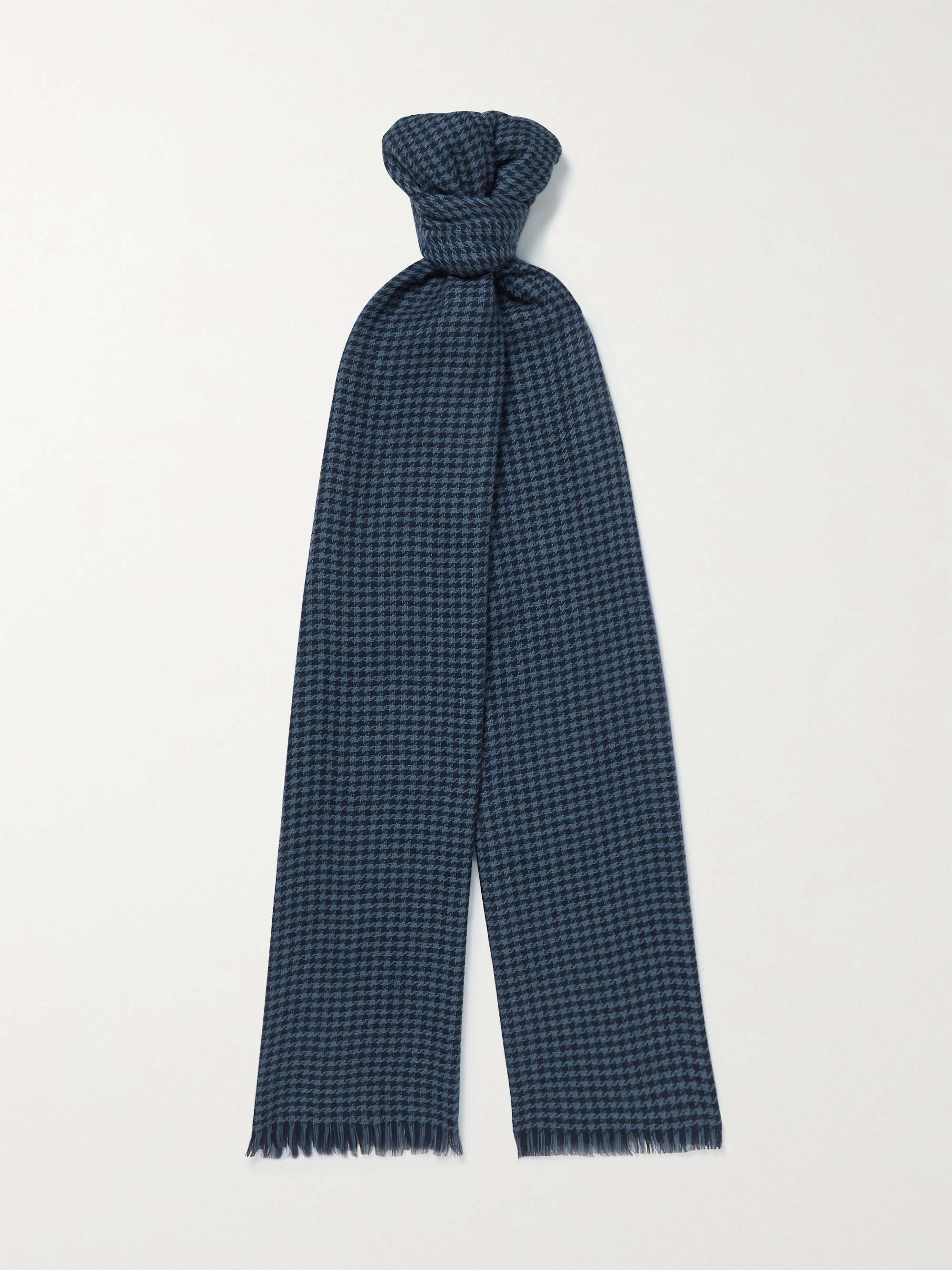 LORO PIANA Fringed Houndstooth Cashmere and Silk-Blend Scarf