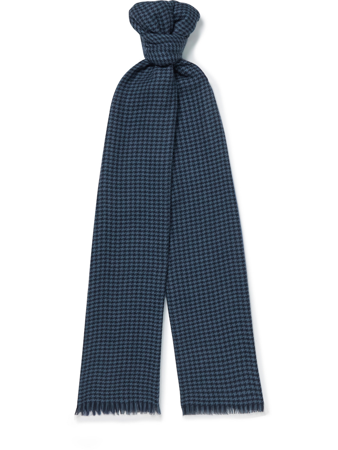 Fringed Houndstooth Cashmere and Silk-Blend Scarf