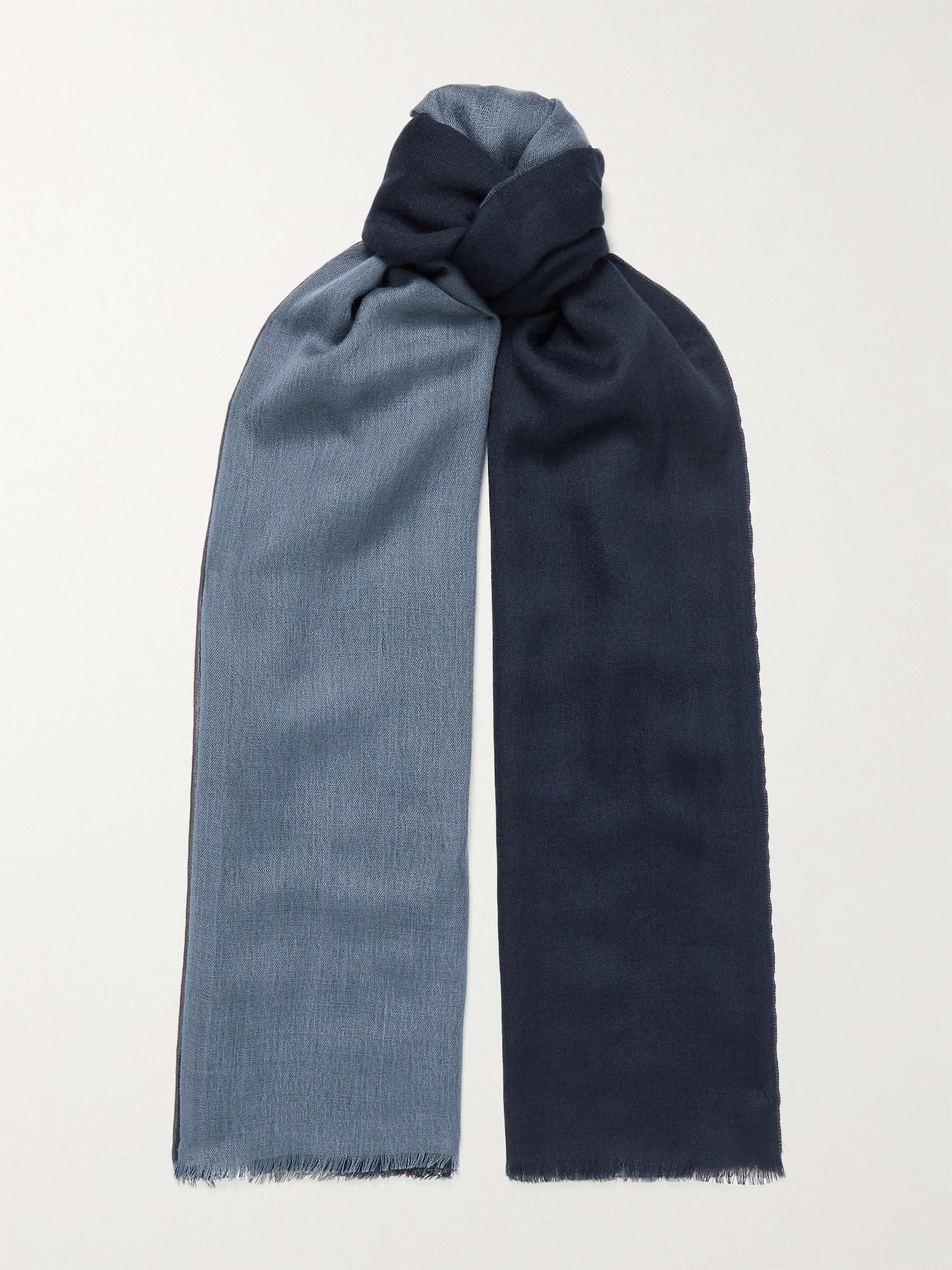 LORO PIANA Fringed Colour-Block Cashmere and Silk-Blend Scarf