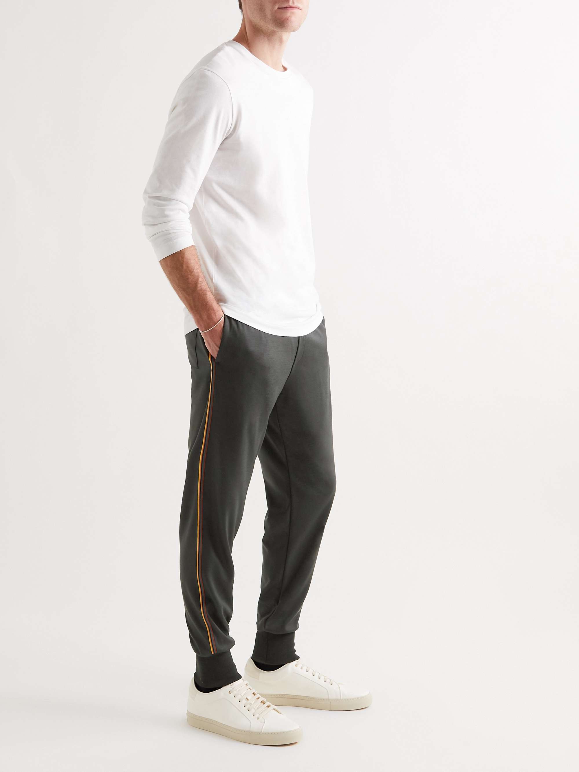 PAUL SMITH Tapered Striped Webbing-Trimmed Wool Sweatpants